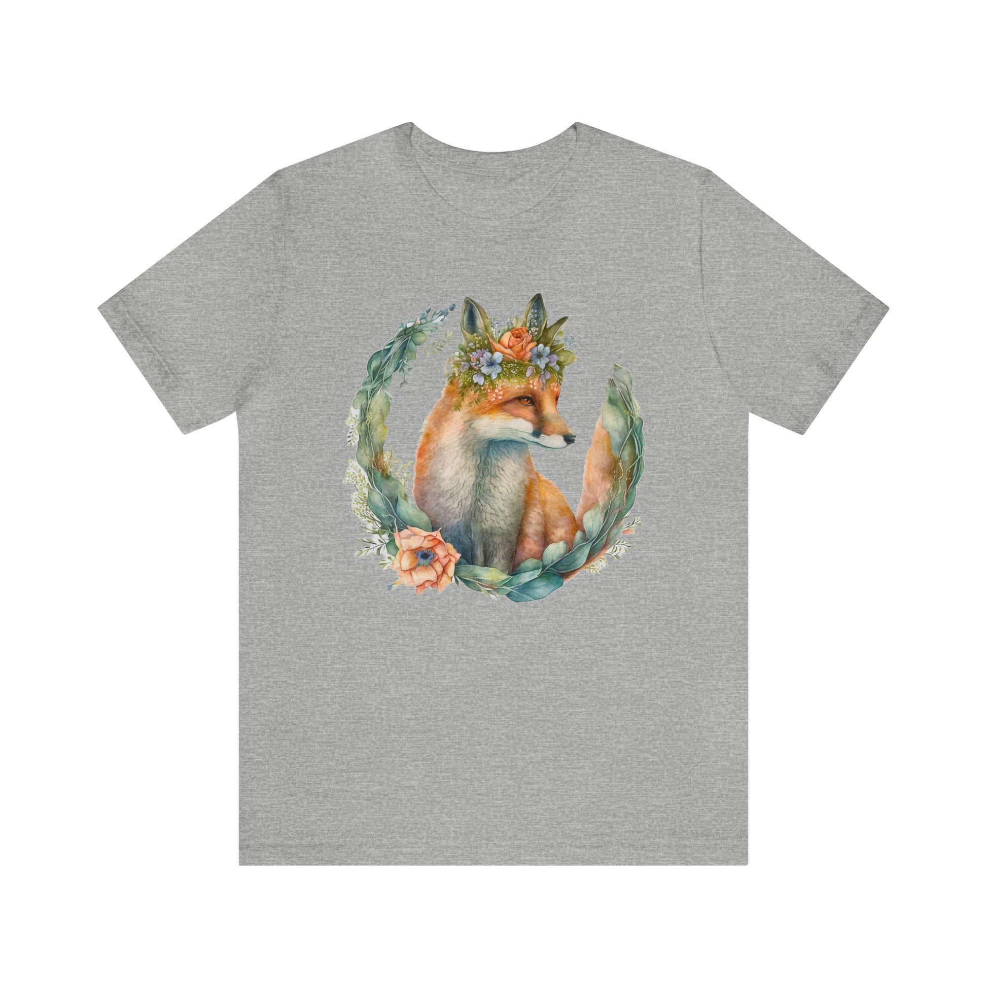 Watercolor Fox Peaking Through Wreath Short Sleeve T-shirt