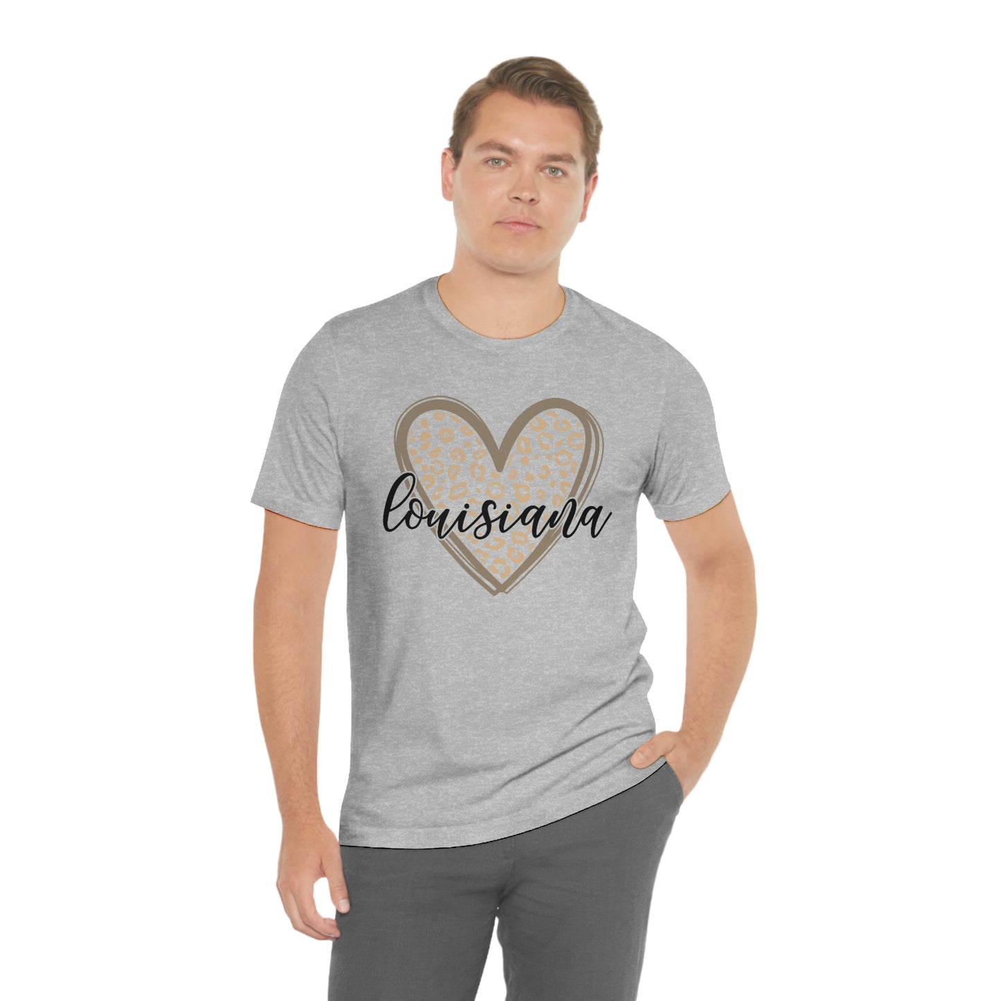 Louisiana Gold Leopard Heart Black Script Short Sleeve T-shirt