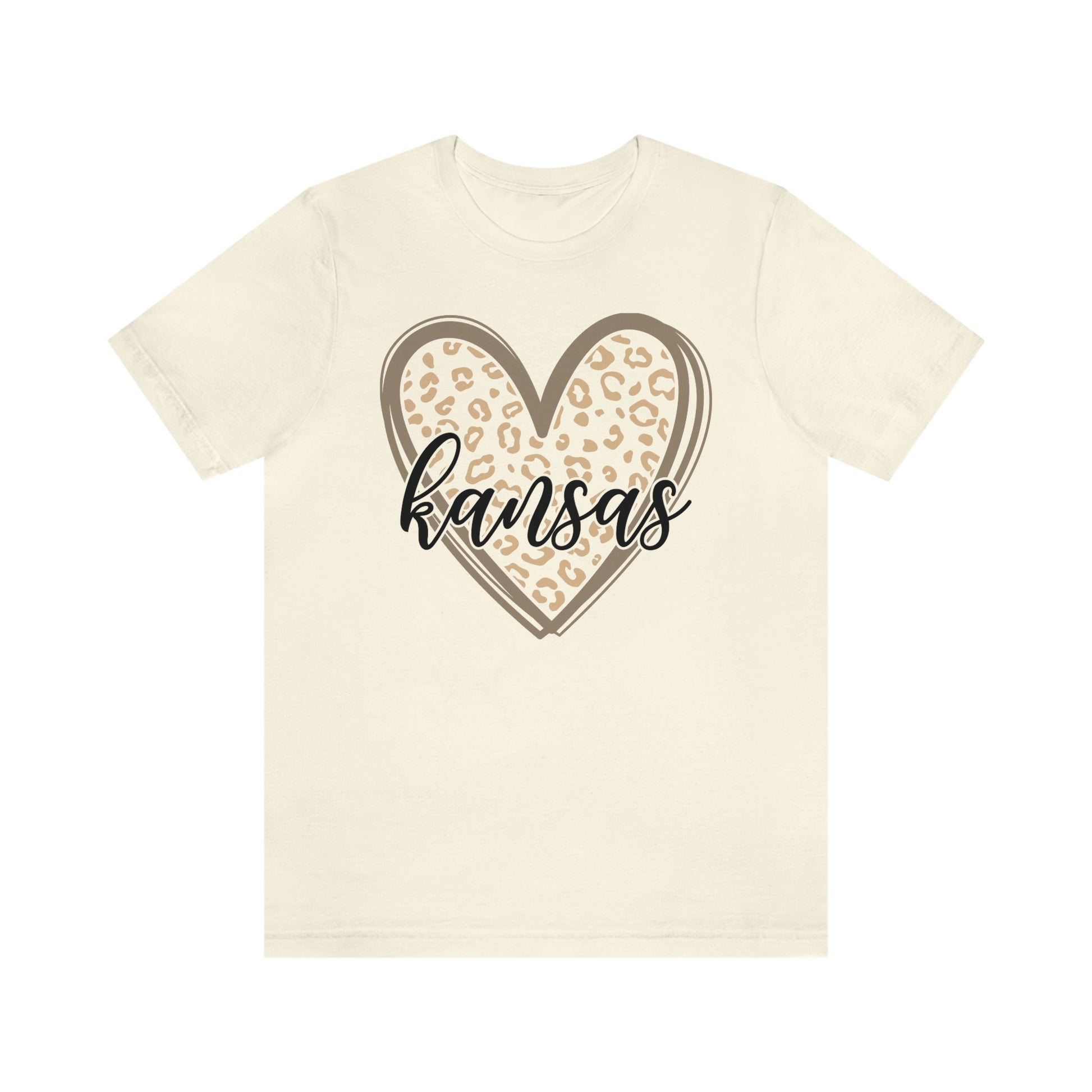 Kansas Gold Leopard Heart Black Script Short Sleeve T-shirt