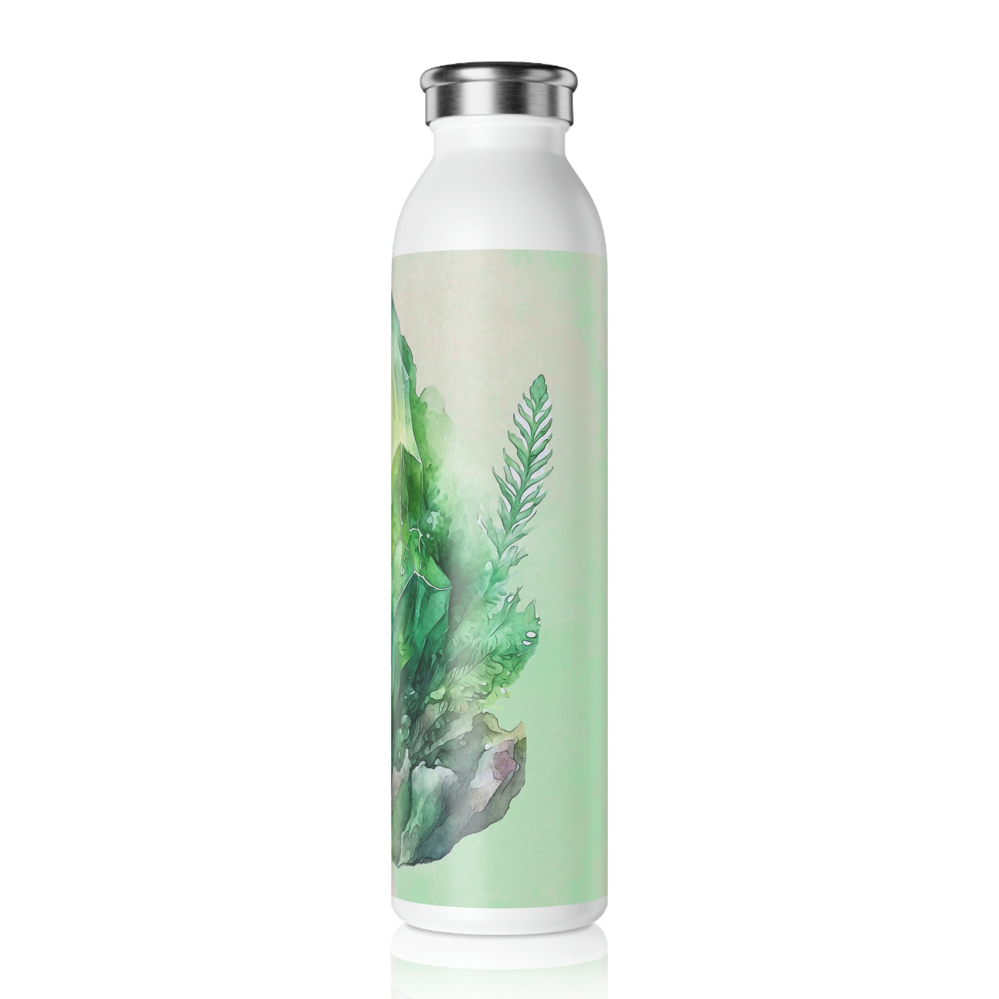 Green Crystal Spring Watercolor Slim Water Bottle