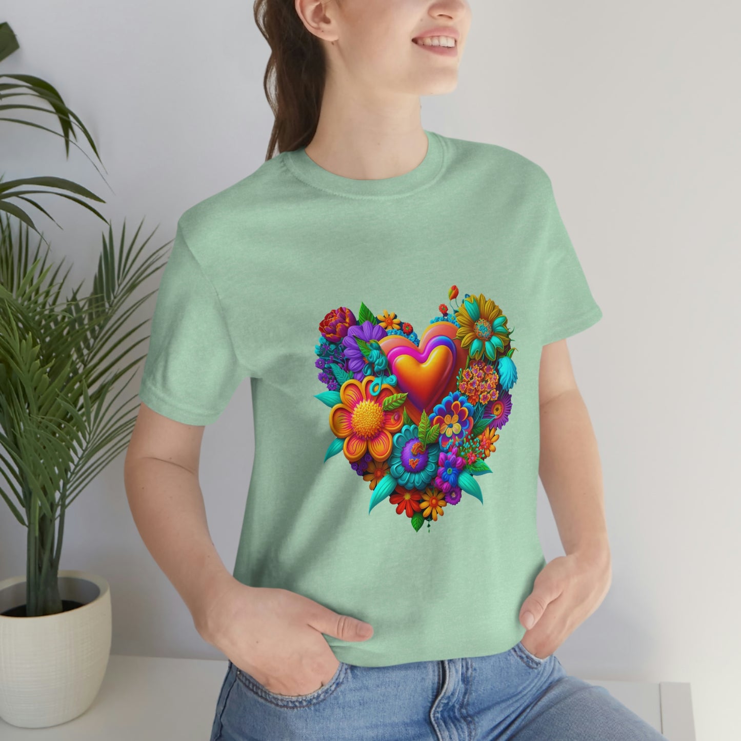 Bright Floral Heart Unisex Jersey Short Sleeve Tee