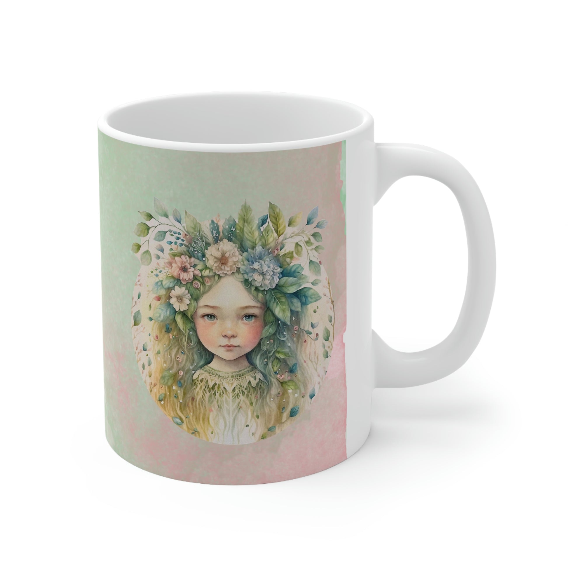 Girl in Spring Flowers Watercolor Ceramic Mug 11oz