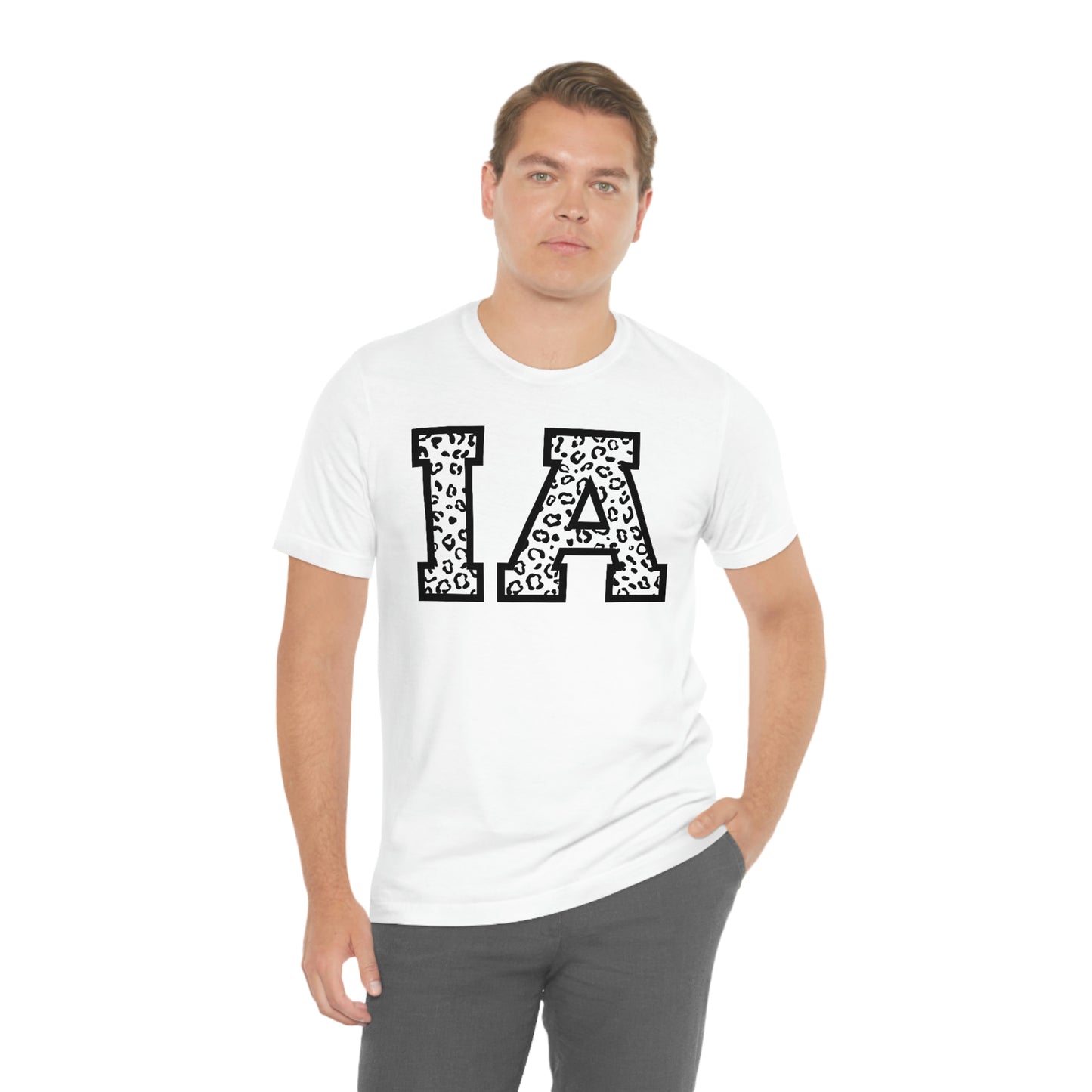 Iowa IA Leopard Print Letters Short Sleeve T-shirt