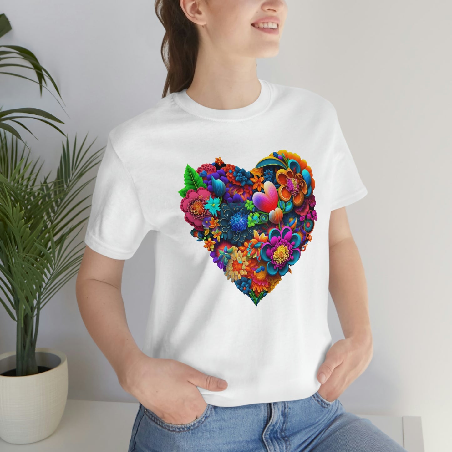 Bright Floral Heart Unisex Jersey Short Sleeve Tee