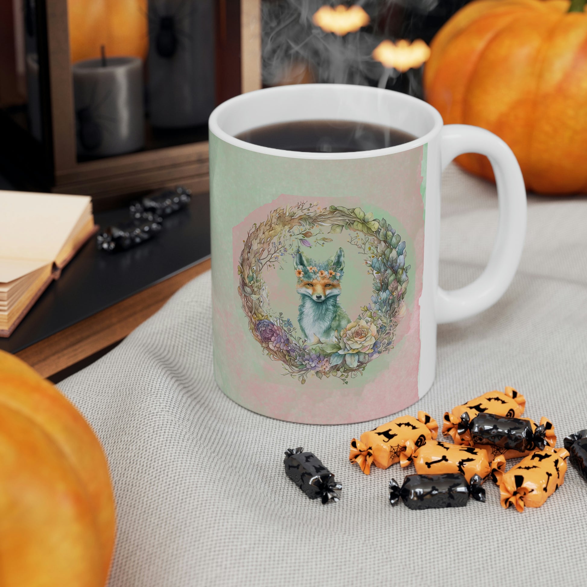 Fox Wreath Watercolor Ceramic Mug 11oz