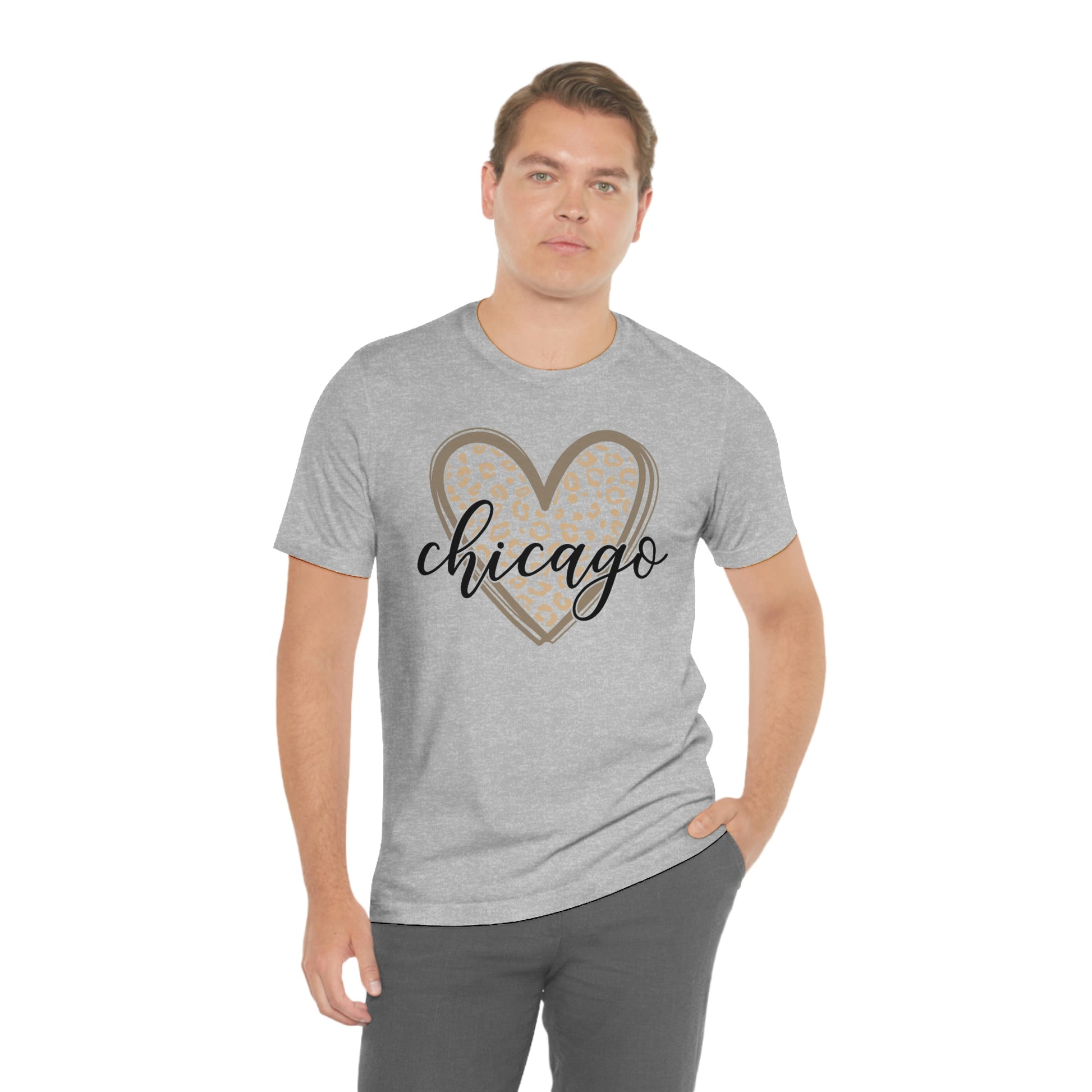 Chicago Gold Leopard Heart Black Script Short Sleeve T-shirt