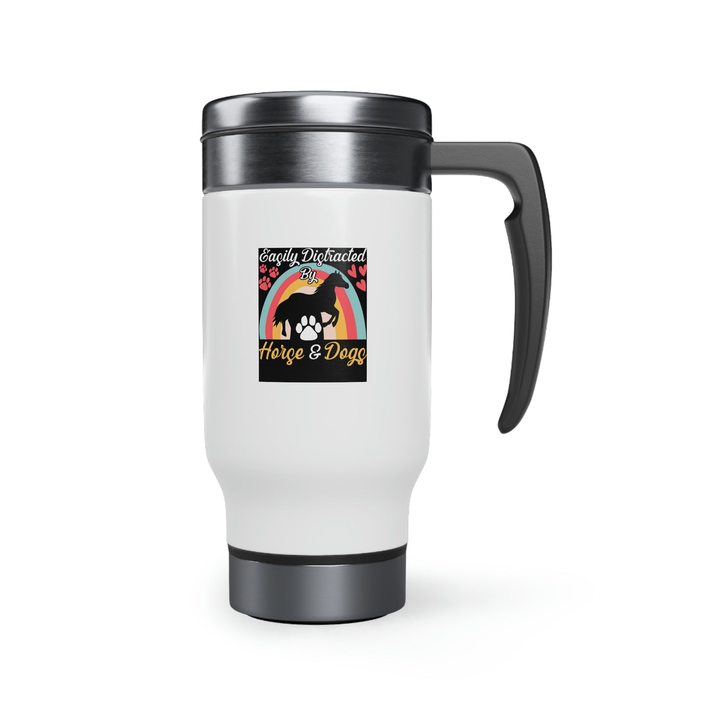 Easily Distracted by Horse and Dogs Stainless Steel Travel Mug with Handle, 14oz