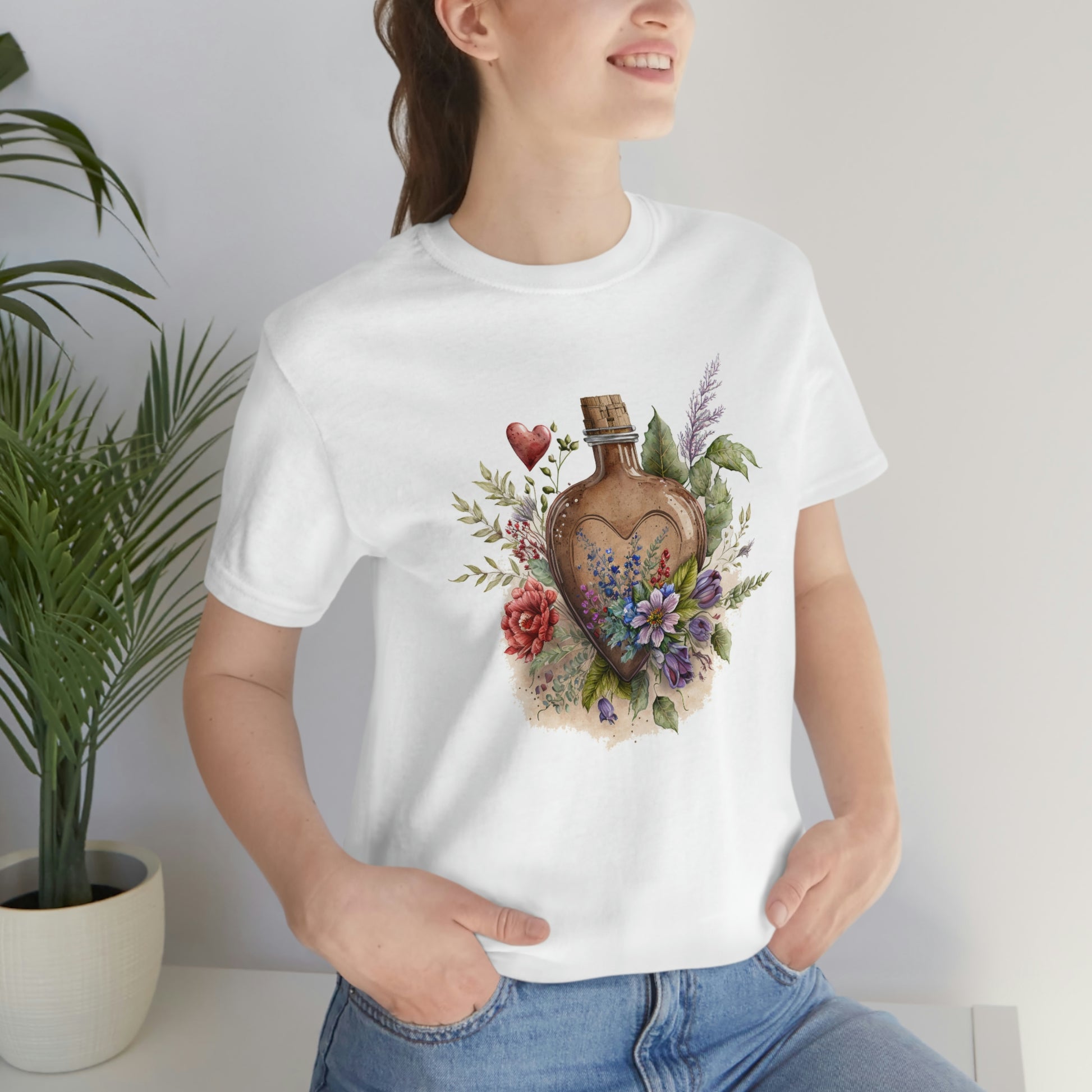 Vintage Bottle Floral Unisex Jersey Short Sleeve Tee