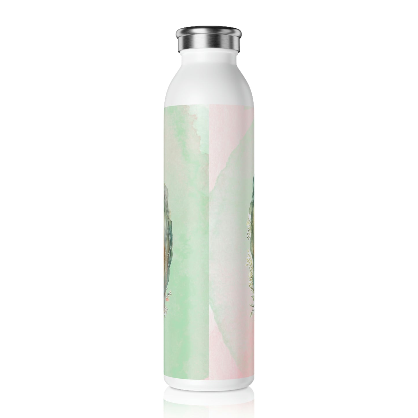 Spring Fox in Flower Wreath Watercolor Slim Water Bottle