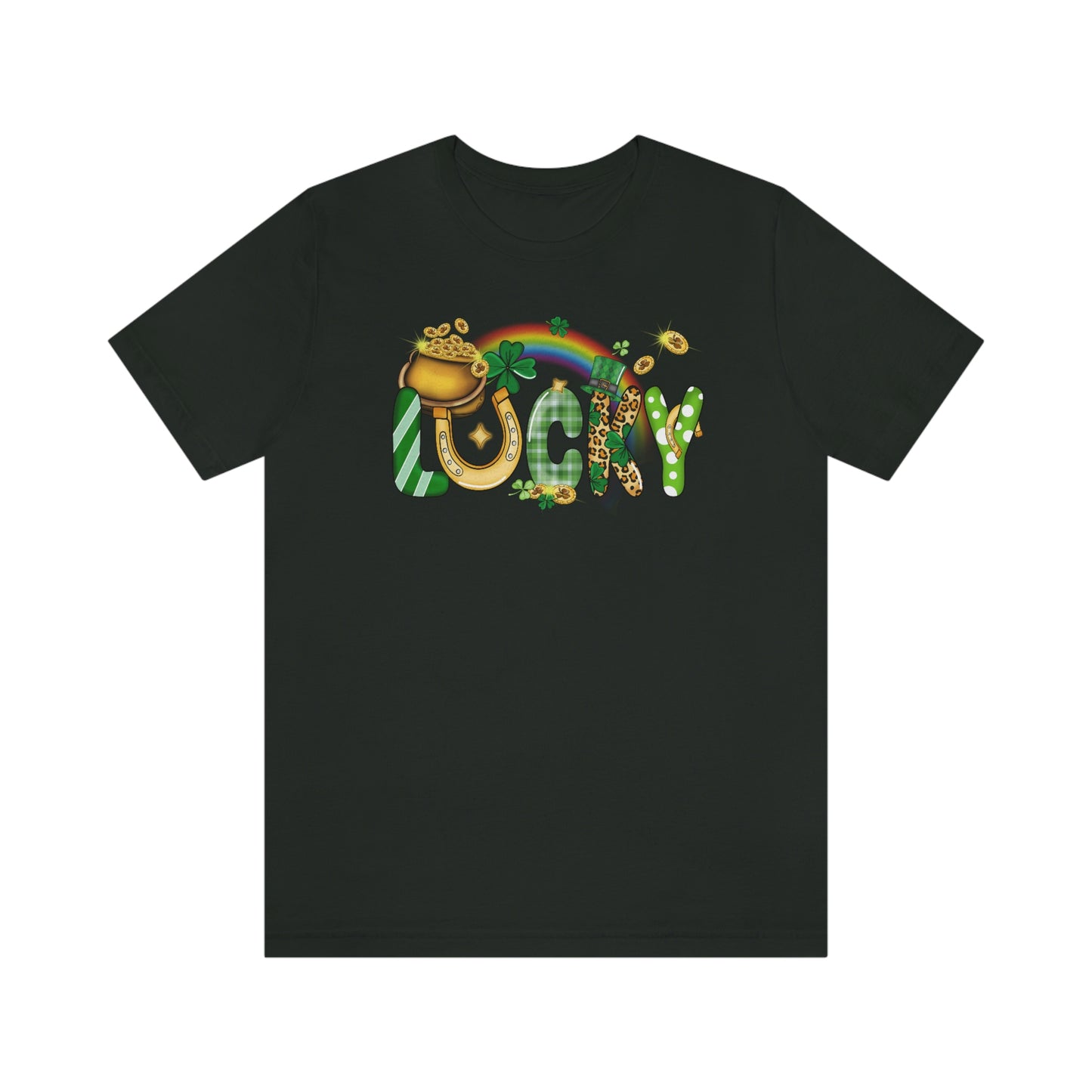 Lucky Rainbow Pot of Gold St. Patrick's Day Unisex Jersey Short Sleeve Tee