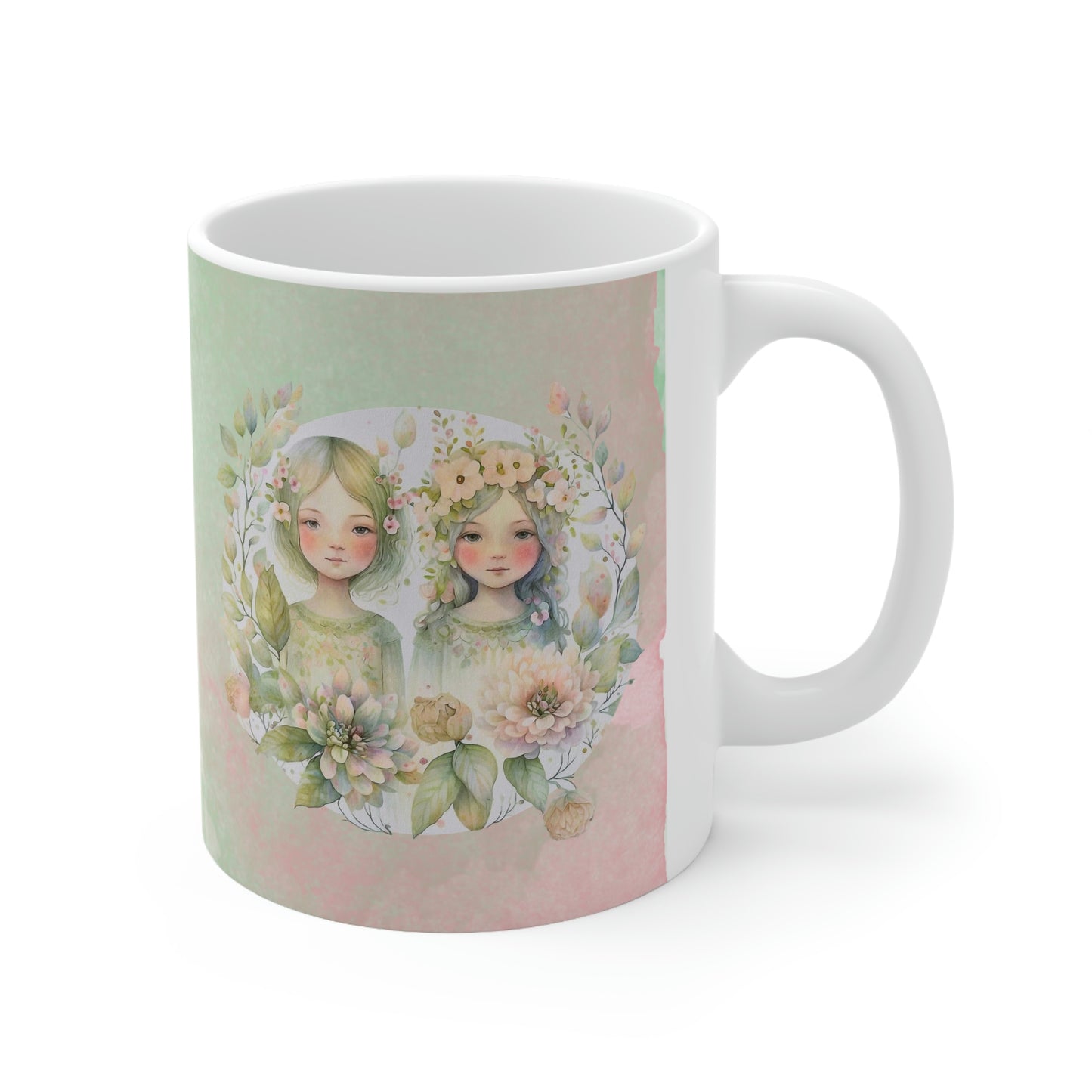 Girls in Spring Flowers Watercolor Ceramic Mug 11oz