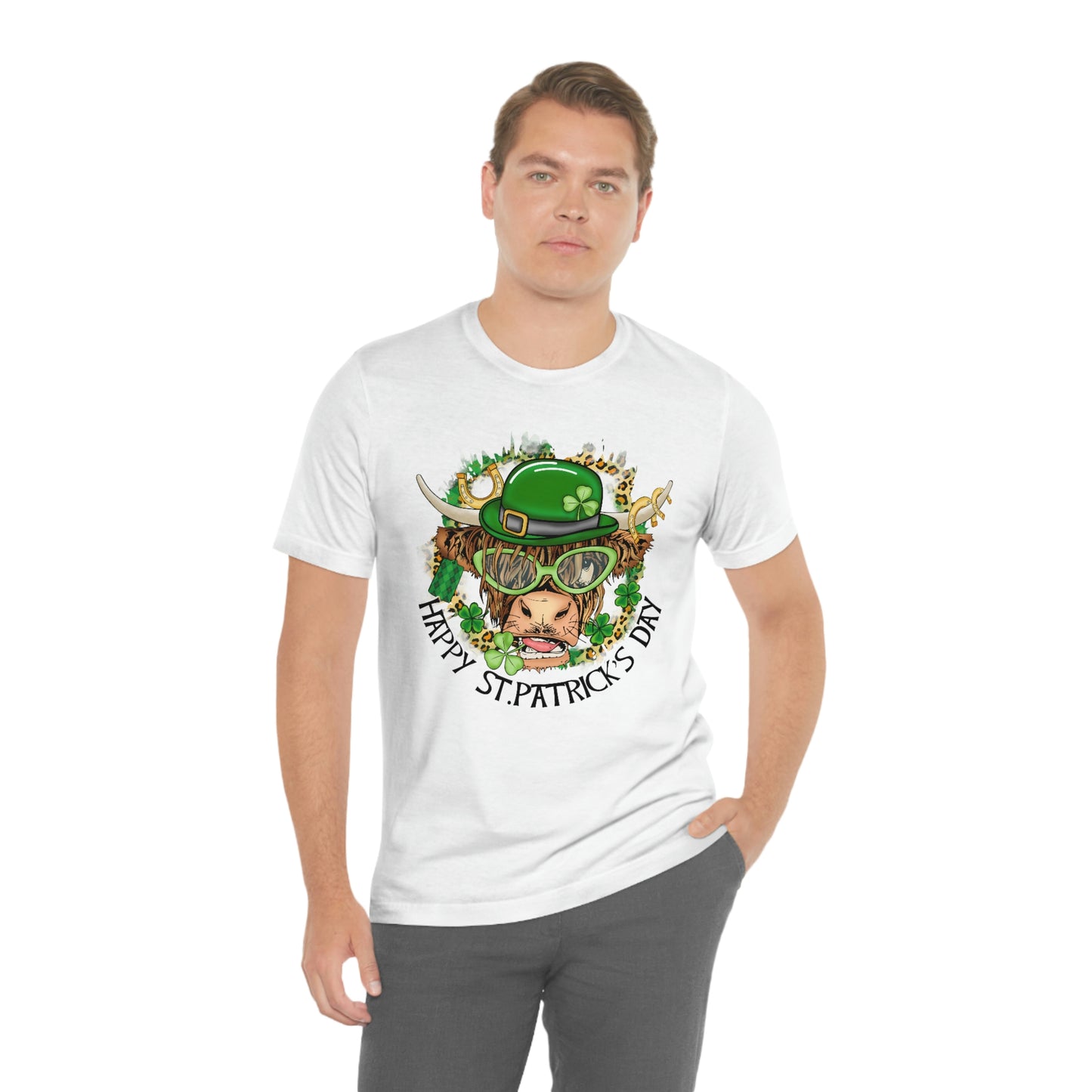 Happy St. Patrick's Day Cow St. Patrick's Day Unisex Jersey Short Sleeve Tee
