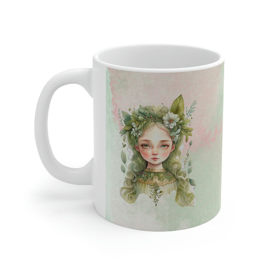 Girl in Flowers Watercolor Ceramic Mug 11oz