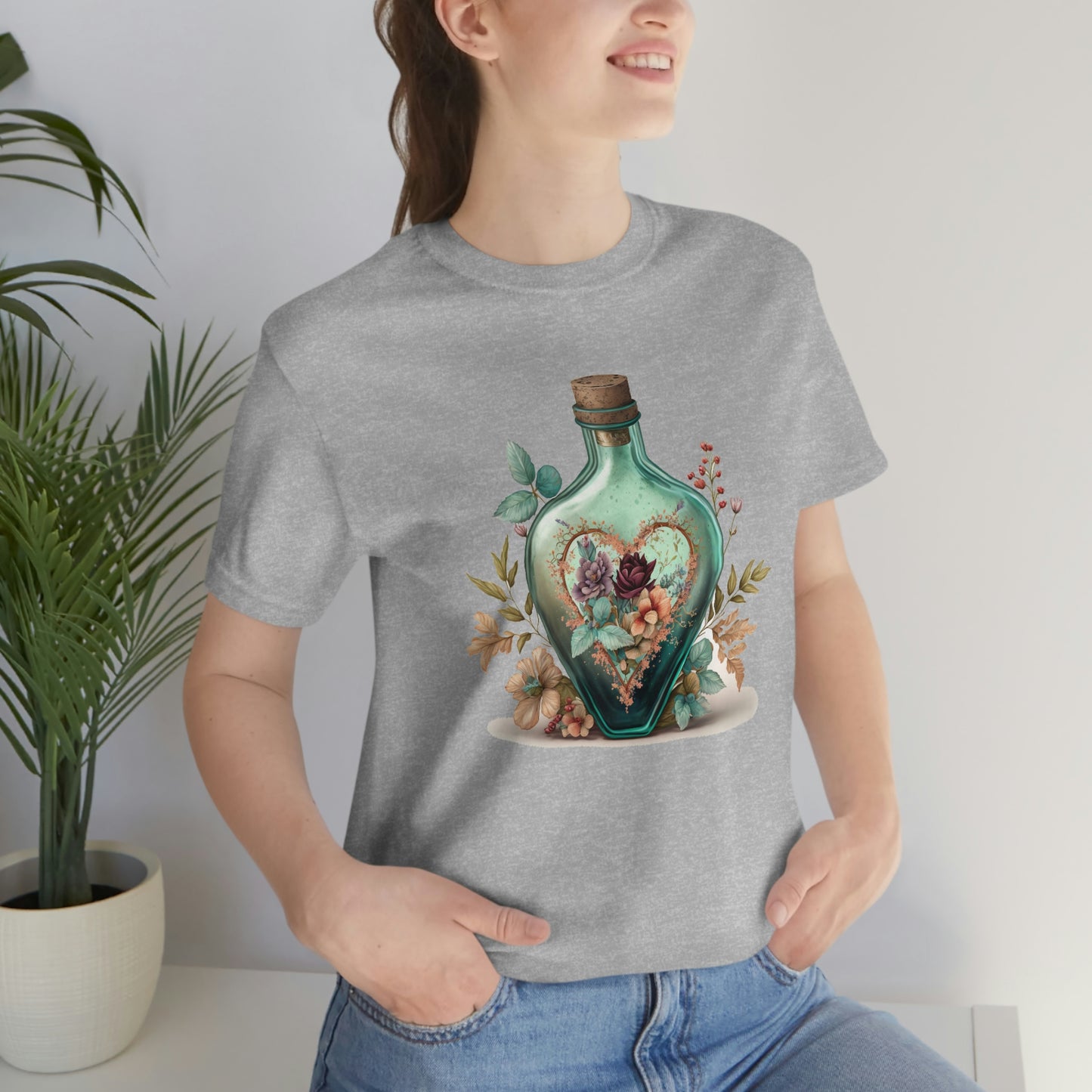 Vintage Bottle Floral Unisex Jersey Short Sleeve Tee