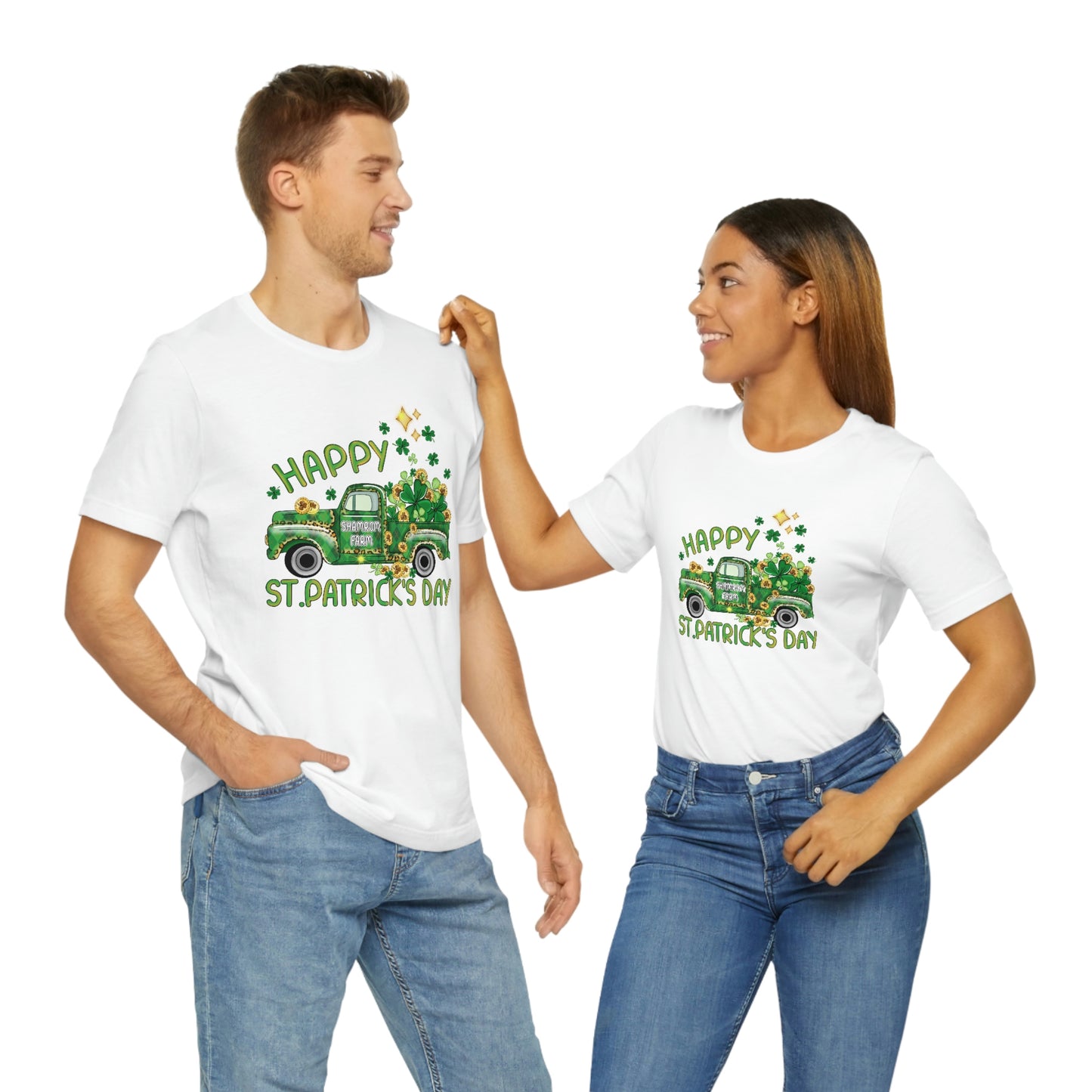 Happy St. Patrick's Day Shamrock Farms Truck Unisex Jersey Short Sleeve Tee