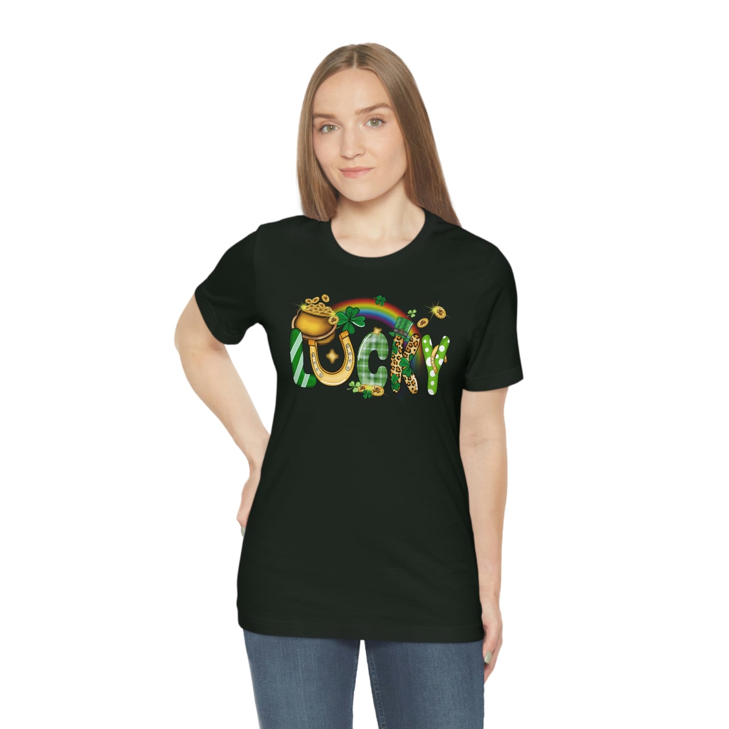 Lucky Rainbow Pot of Gold St. Patrick's Day Unisex Jersey Short Sleeve Tee