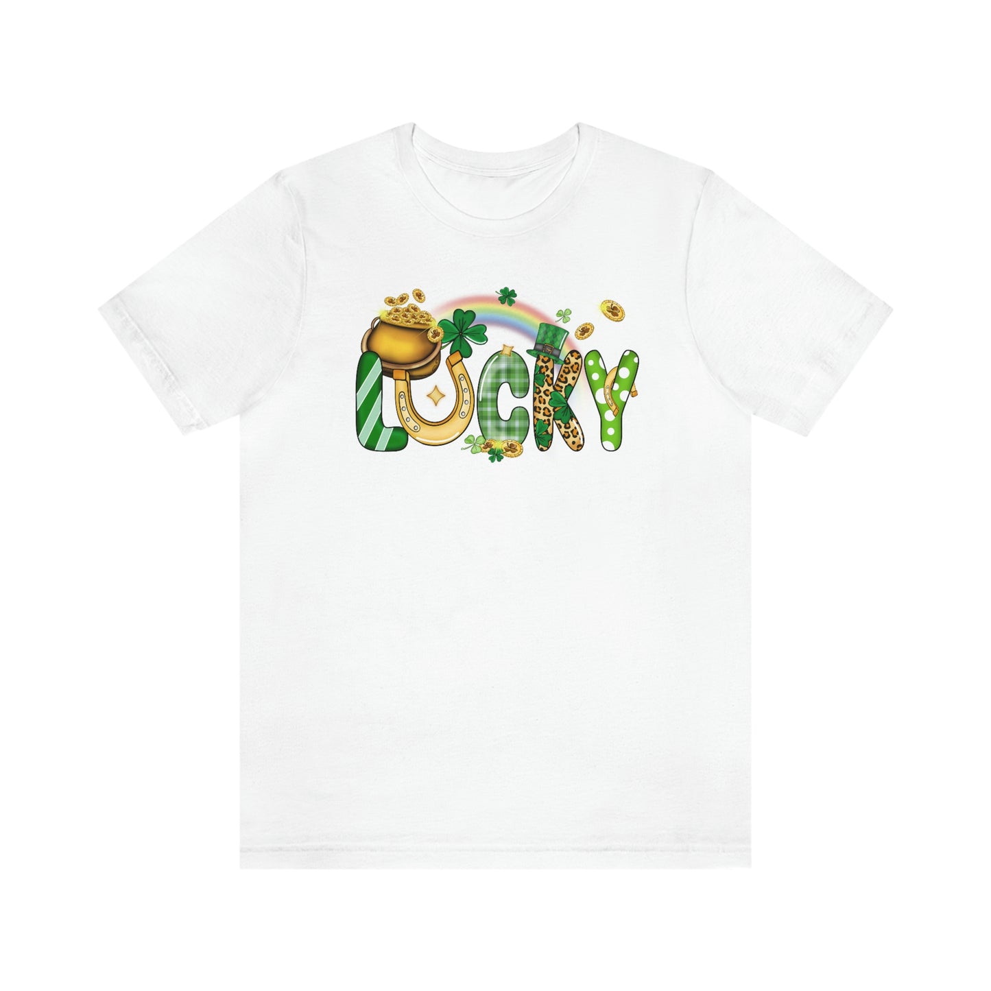 Lucky Rainbow Pot of Gold St. Patrick's Day Unisex Jersey Short Sleeve Tee