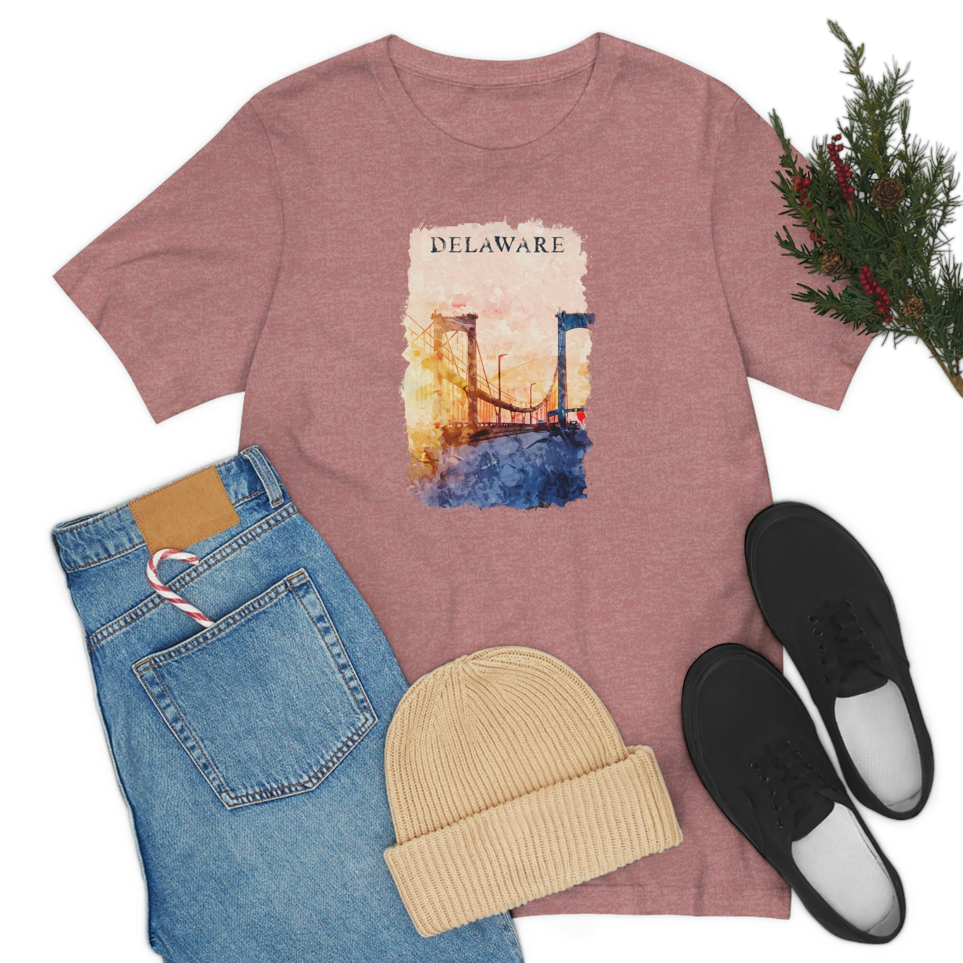 Delaware Memorial Bridge Watercolor Short Sleeve  T-shirt