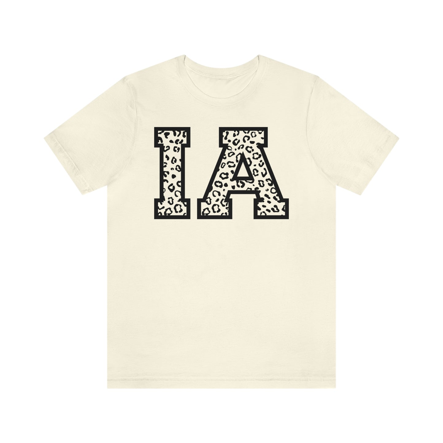 Iowa IA Leopard Print Letters Short Sleeve T-shirt