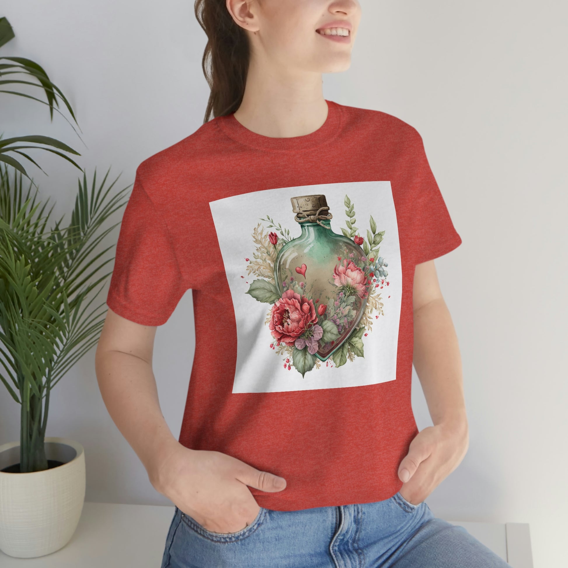 Vintage Bottle Floral Unisex Jersey Short Sleeve Tee