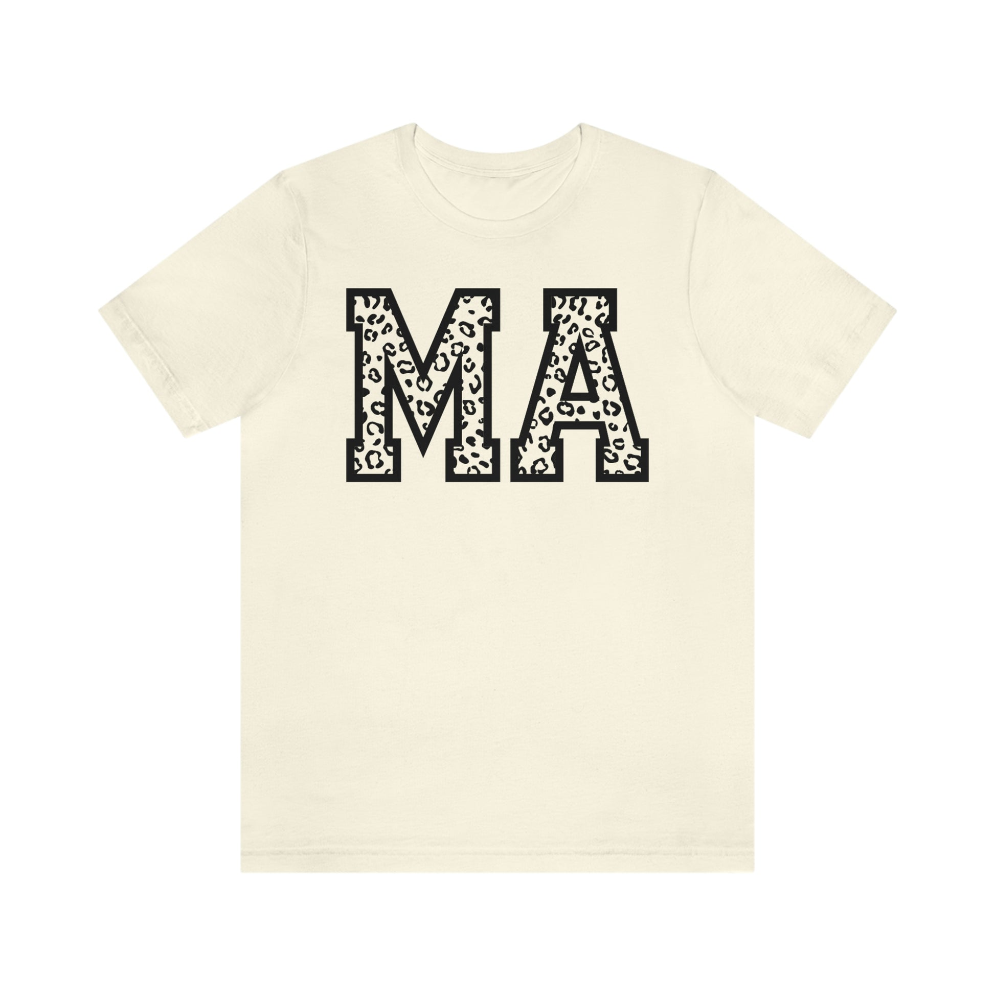 Massachusetts MA Leopard Print Letters Short Sleeve T-shirt