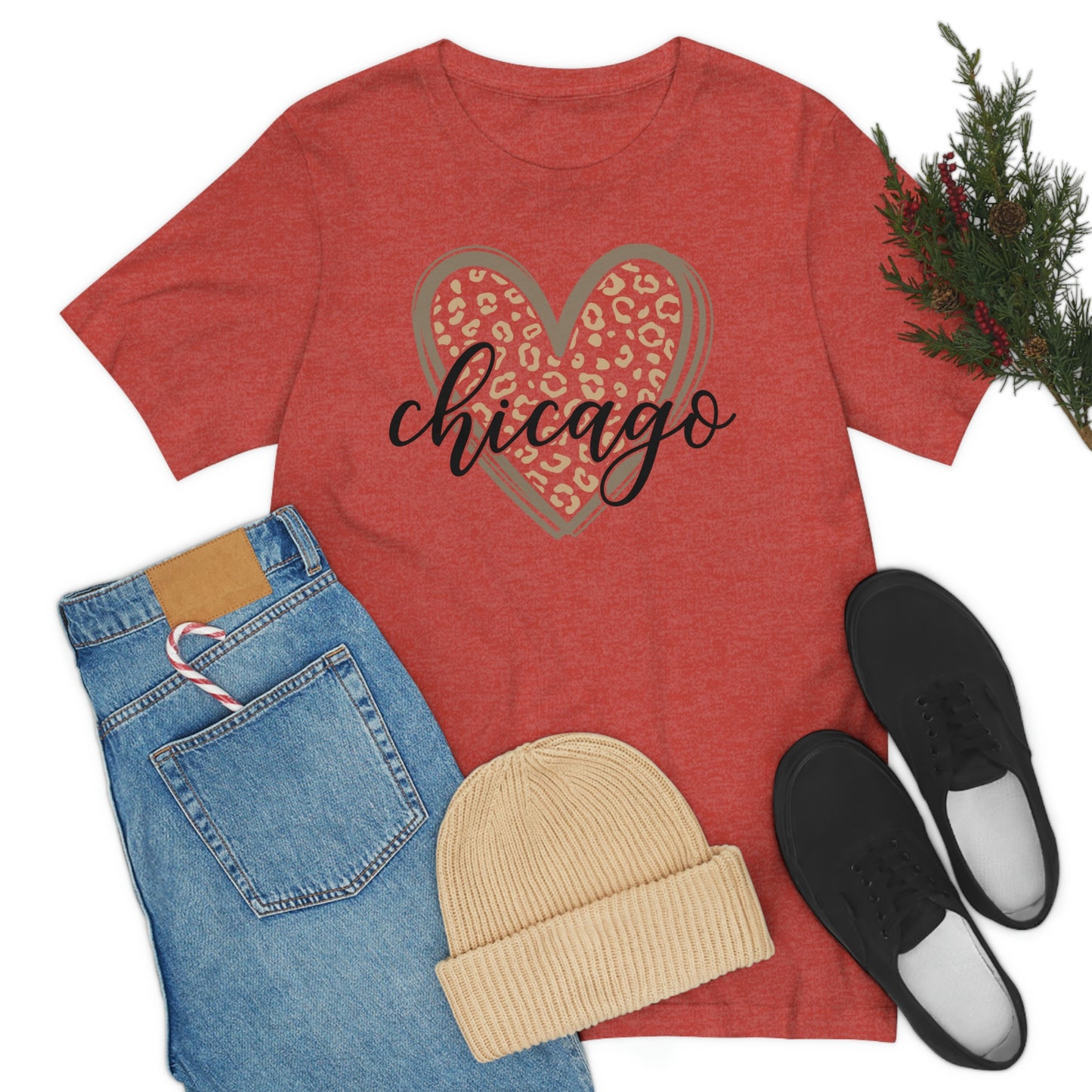 Chicago Gold Leopard Heart Black Script Short Sleeve T-shirt