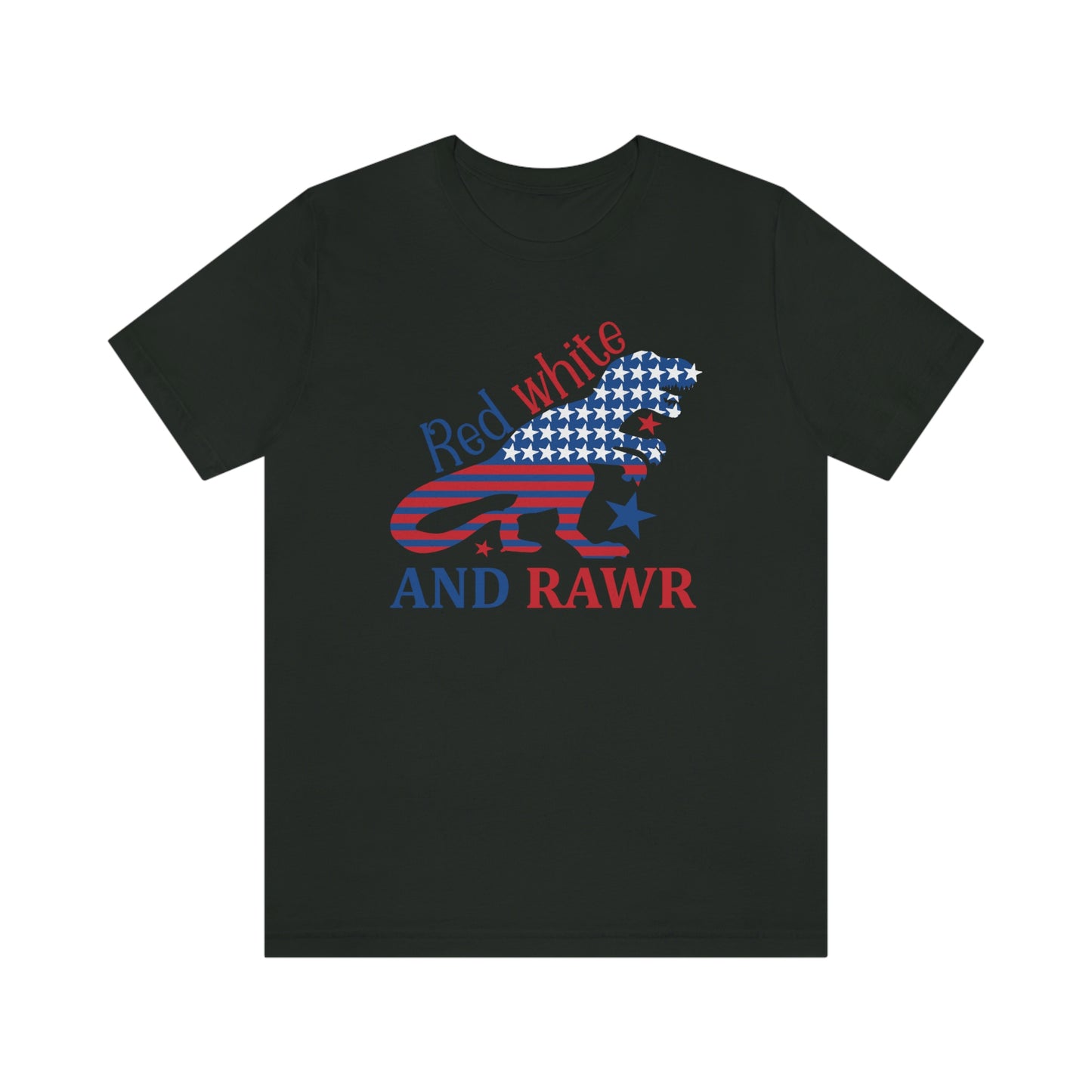 Red White Rawr Dinosaur 4th of July Unisex Jersey Short Sleeve Tee