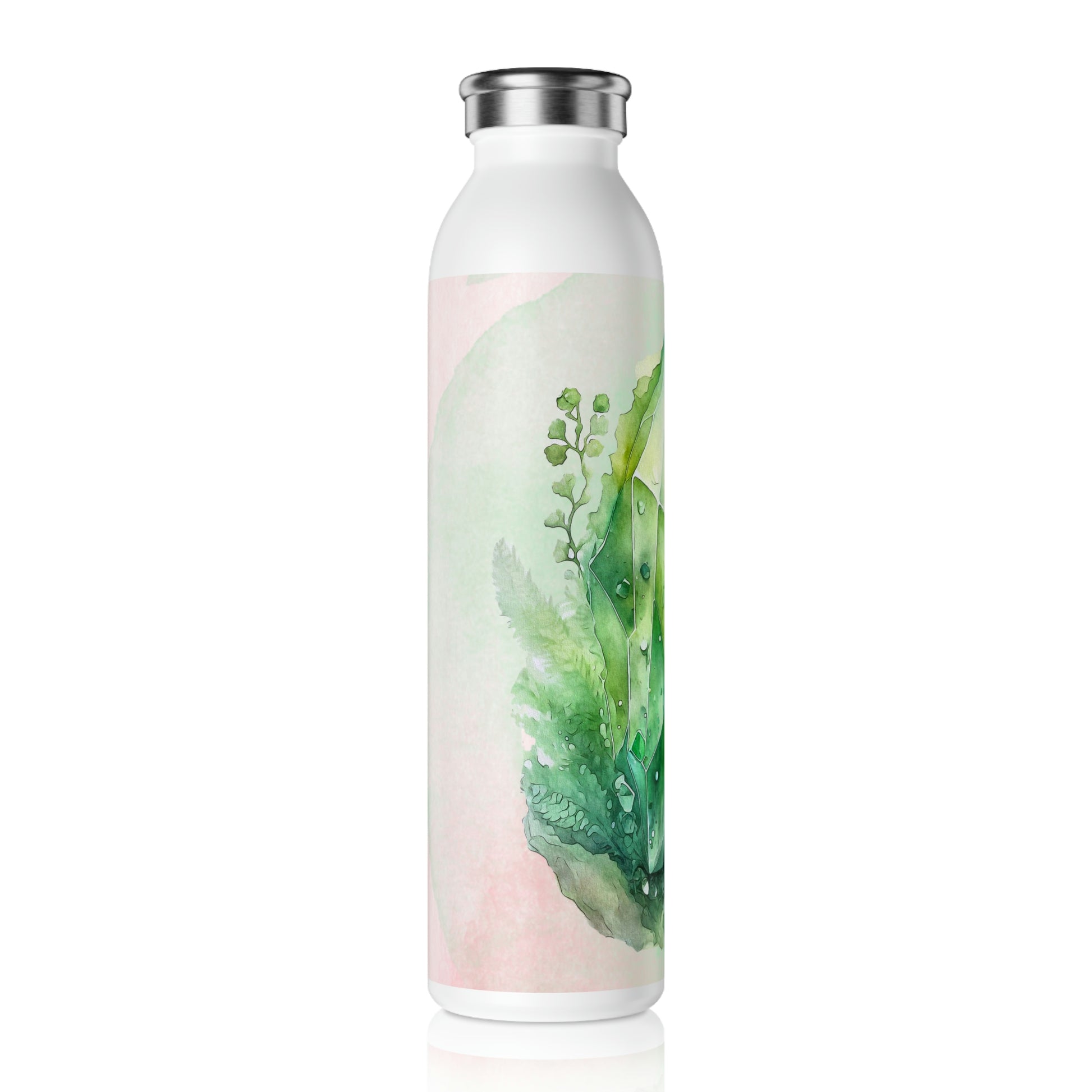 Green Crystal Spring Watercolor Slim Water Bottle