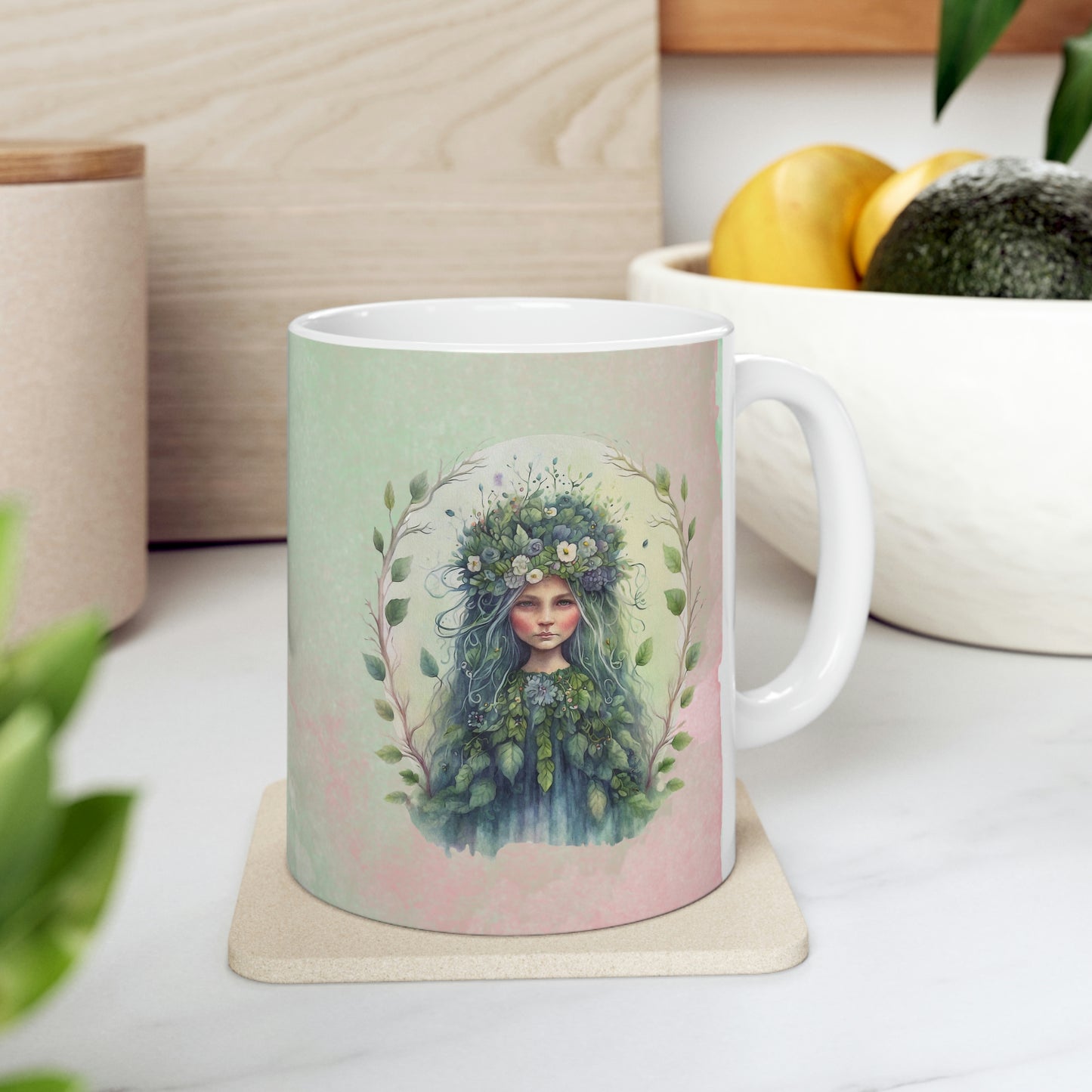 Girl in Flowers Watercolor Ceramic Mug 11oz