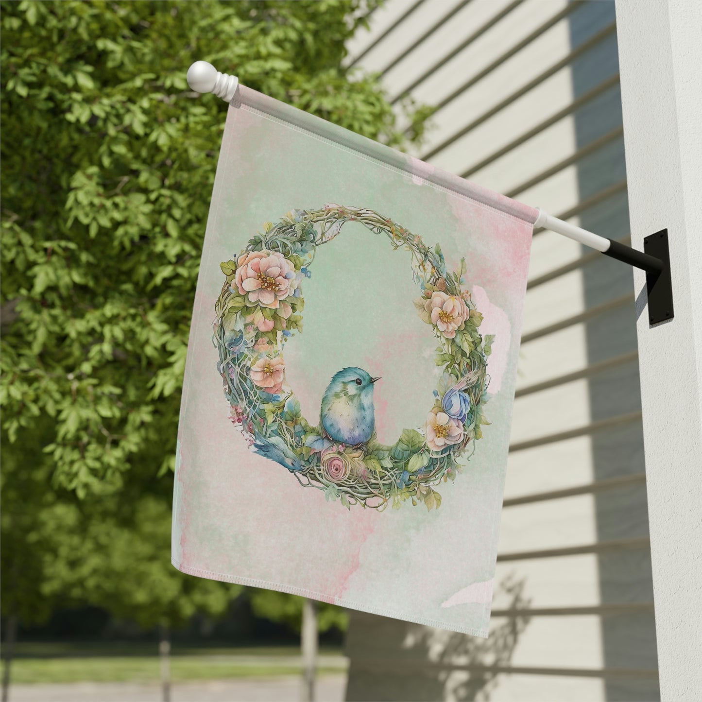 Bird in Wreath  Watercolor Garden & House Banner