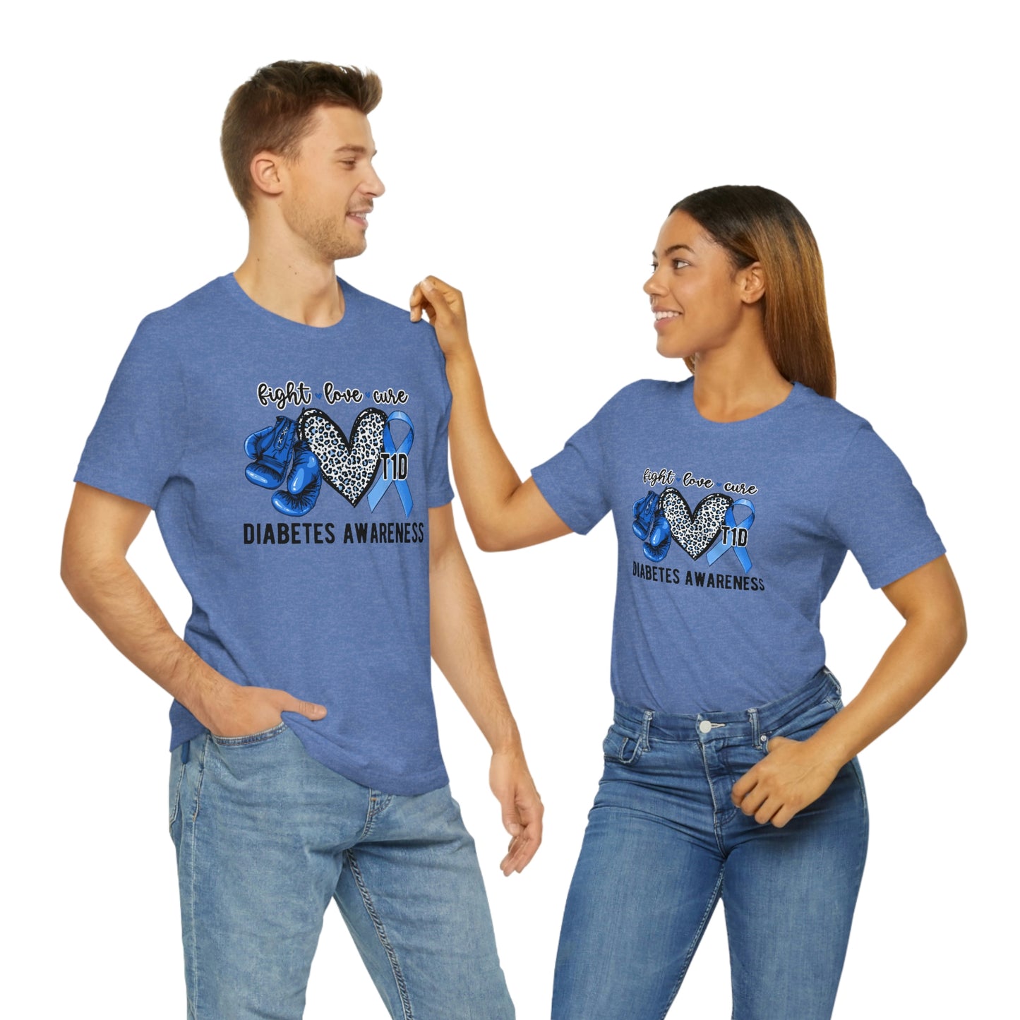 Fight Love Cure T1D Diabetes Awareness Print Unisex Jersey Short Sleeve Tee