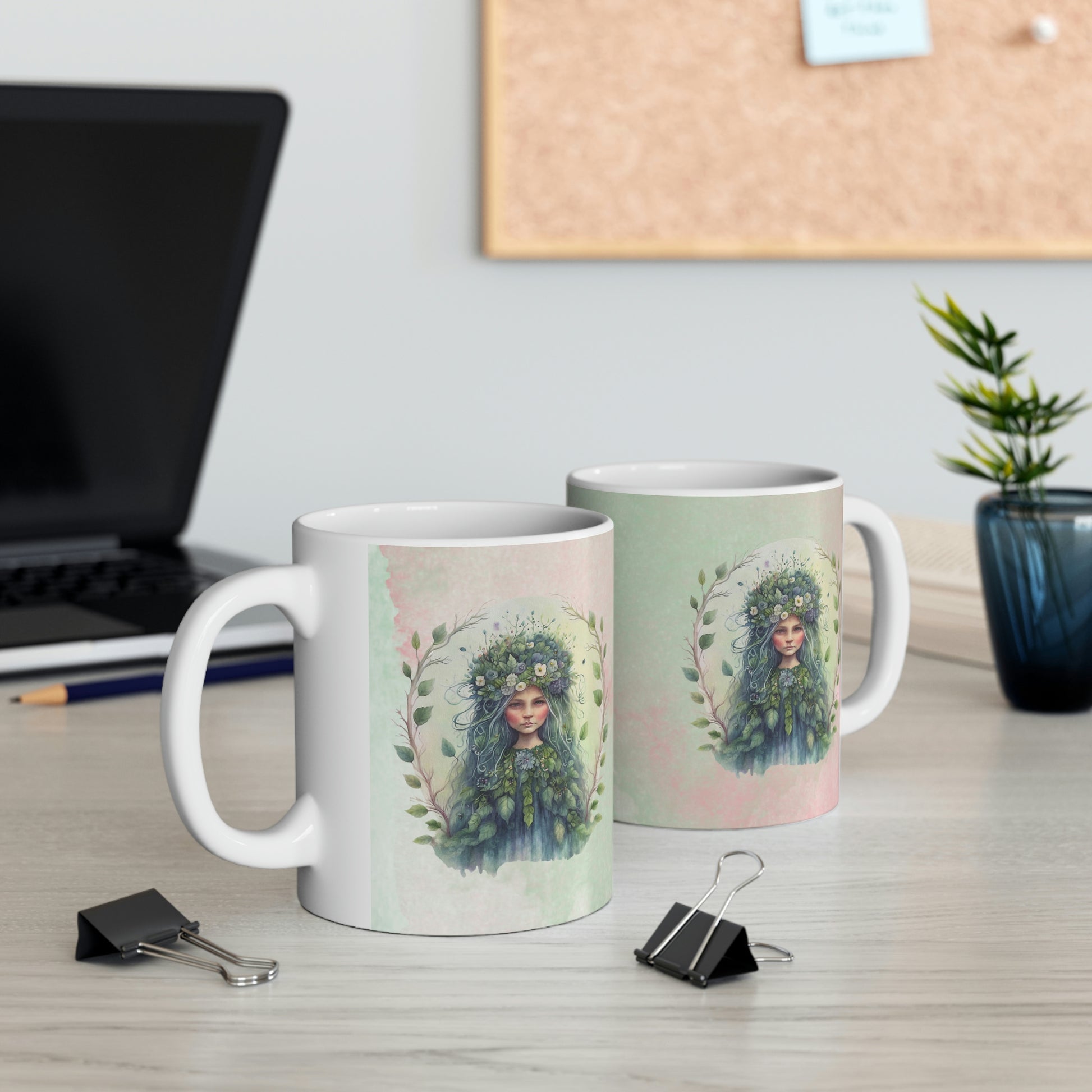 Girl in Flowers Watercolor Ceramic Mug 11oz