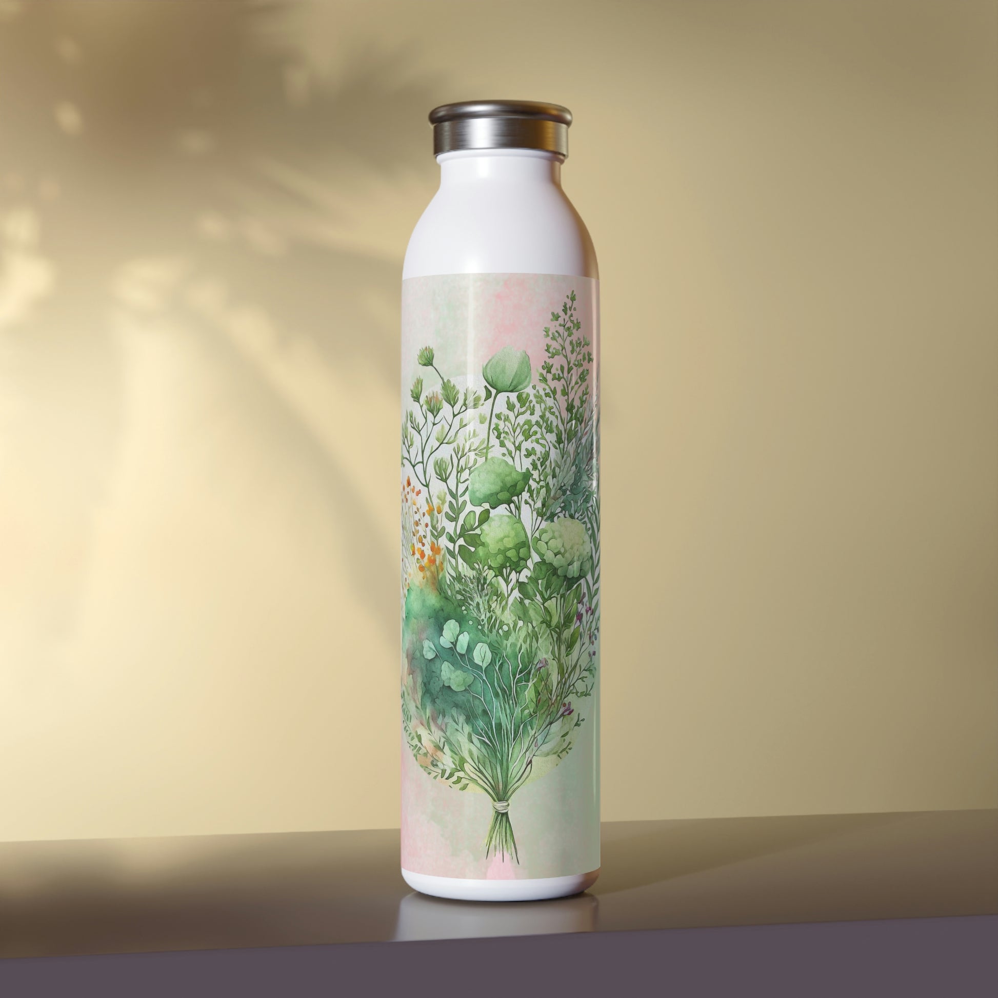 Spring Greenery Watercolor Slim Water Bottle