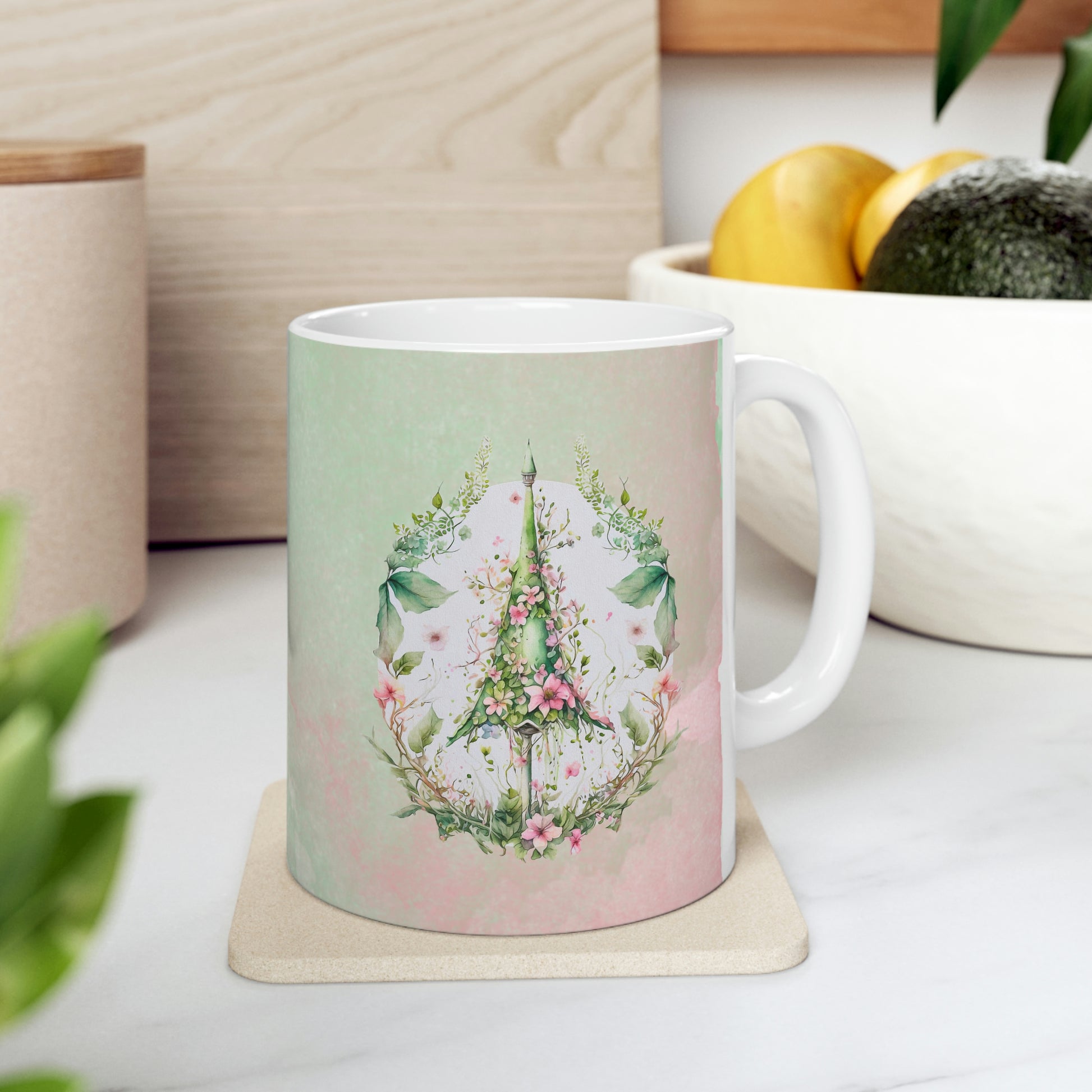 Spring Topiary Watercolor Ceramic Mug 11oz