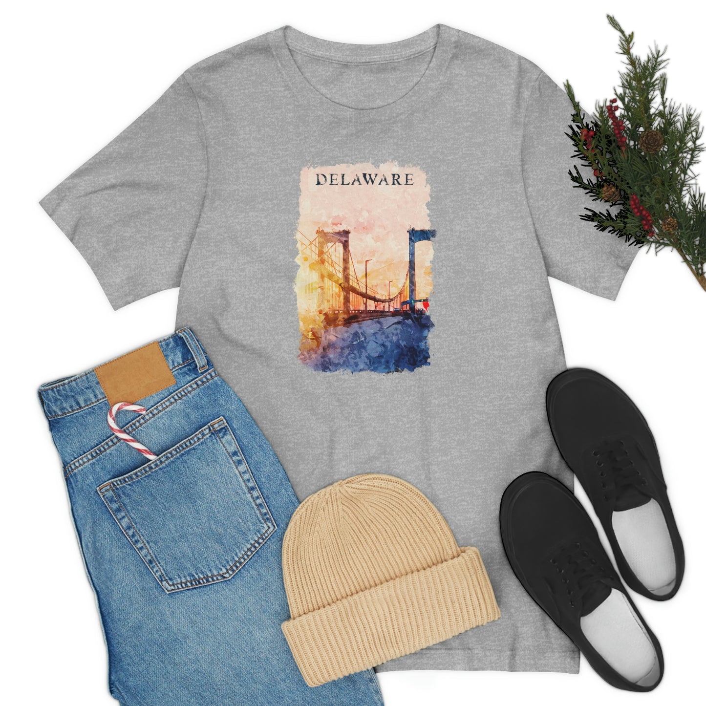 Delaware Memorial Bridge Watercolor Short Sleeve  T-shirt