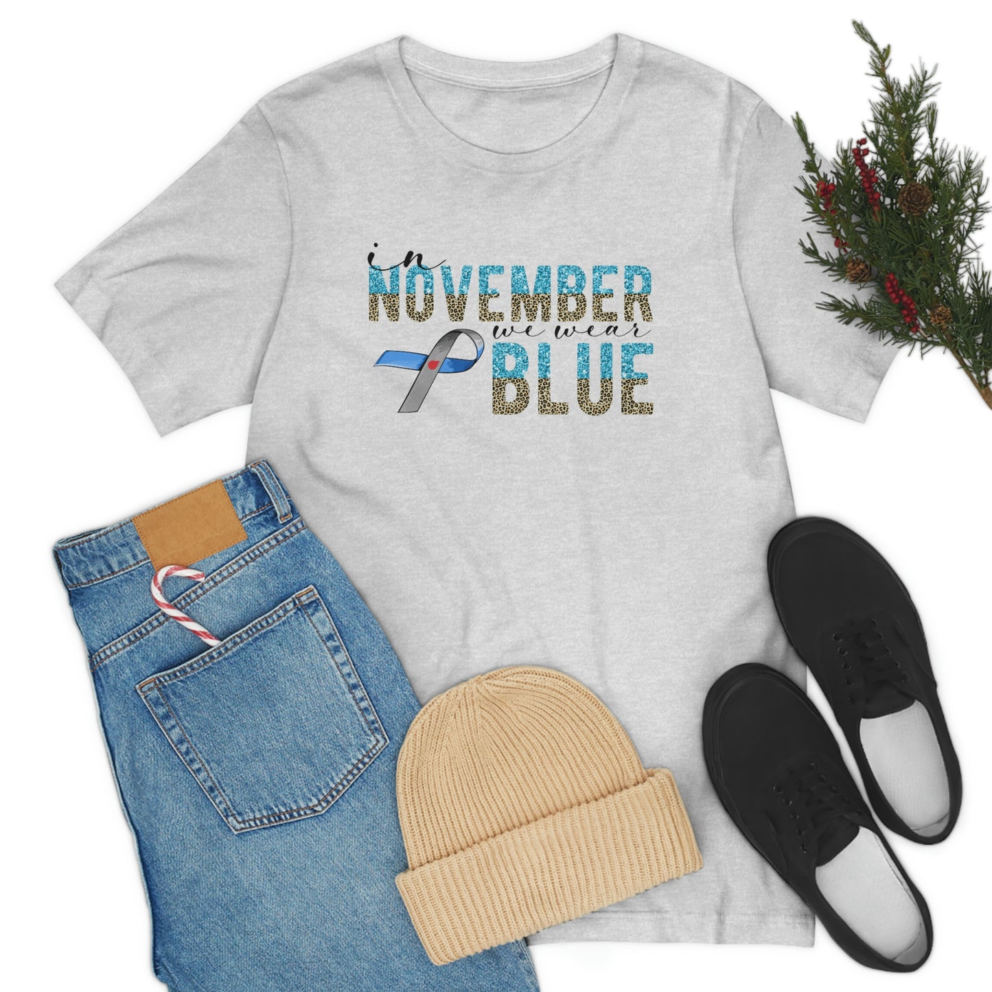 In November We Wear Blue Diabetes Awareness Print Unisex Jersey Short Sleeve Tee