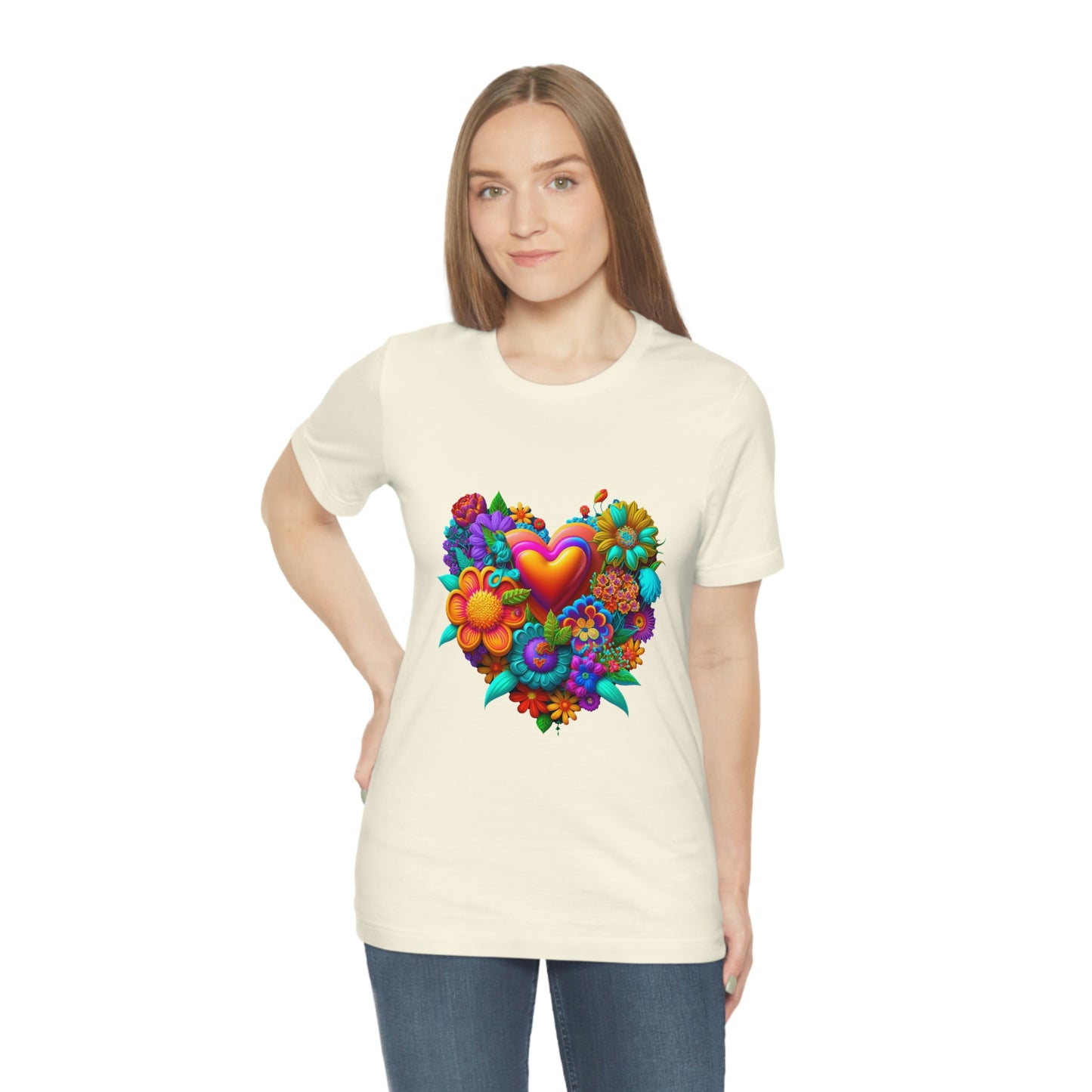 Bright Floral Heart Unisex Jersey Short Sleeve Tee