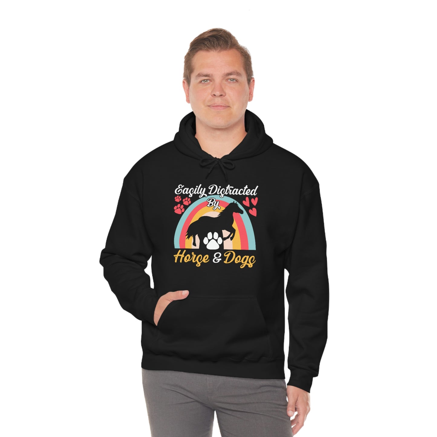 Easily Distracted by Horse & Dogs Heavy Blend™ Hooded Sweatshirt