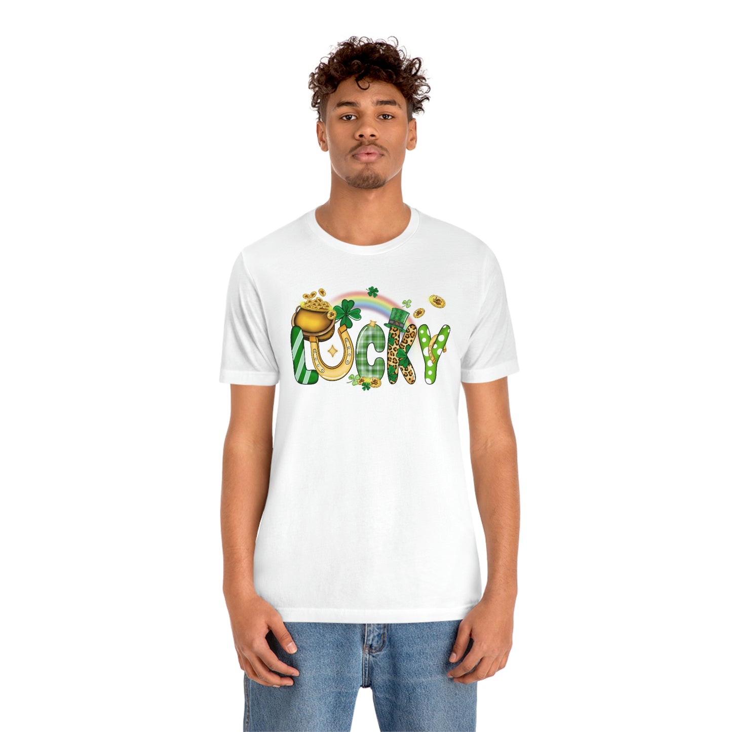 Lucky Rainbow Pot of Gold St. Patrick's Day Unisex Jersey Short Sleeve Tee