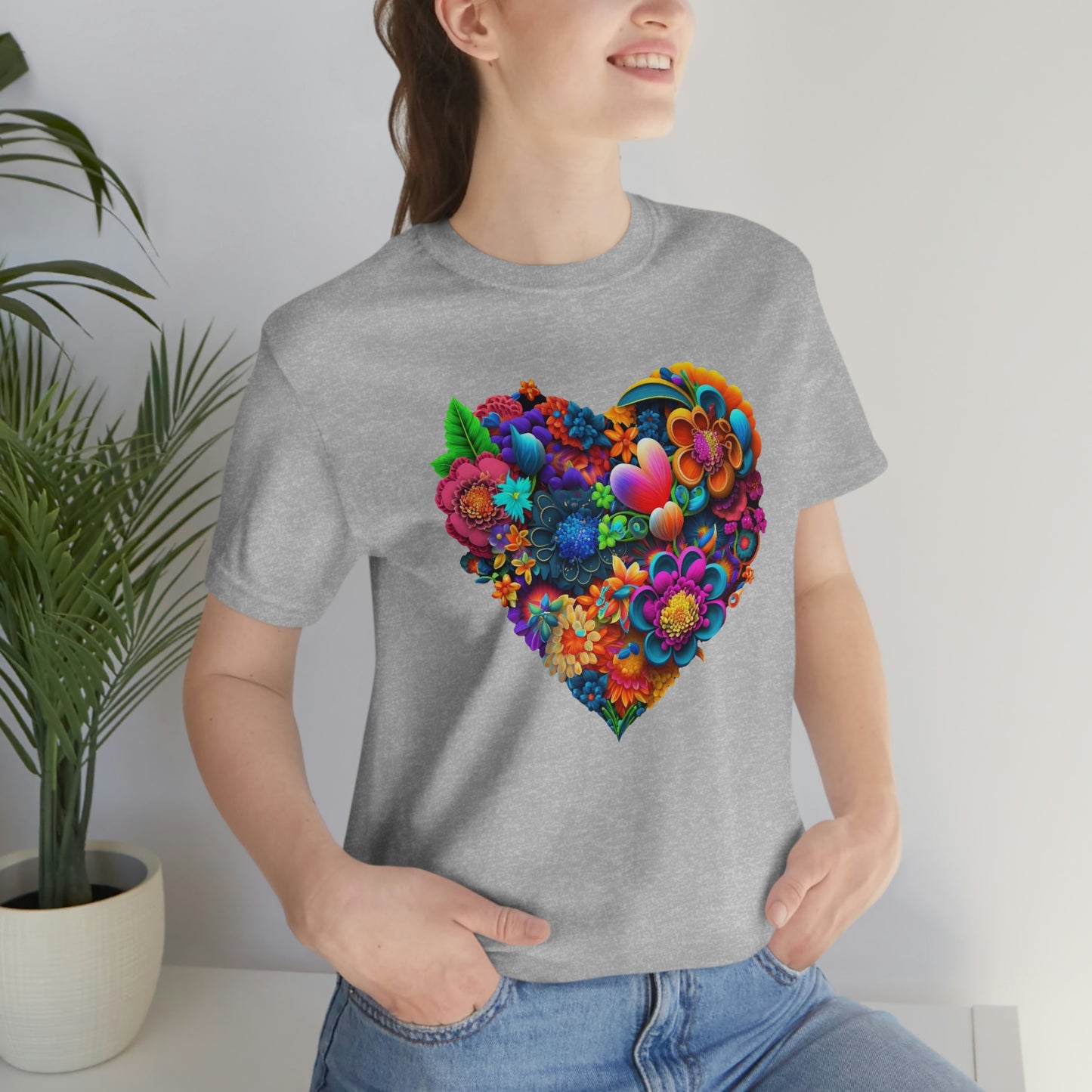 Bright Floral Heart Unisex Jersey Short Sleeve Tee