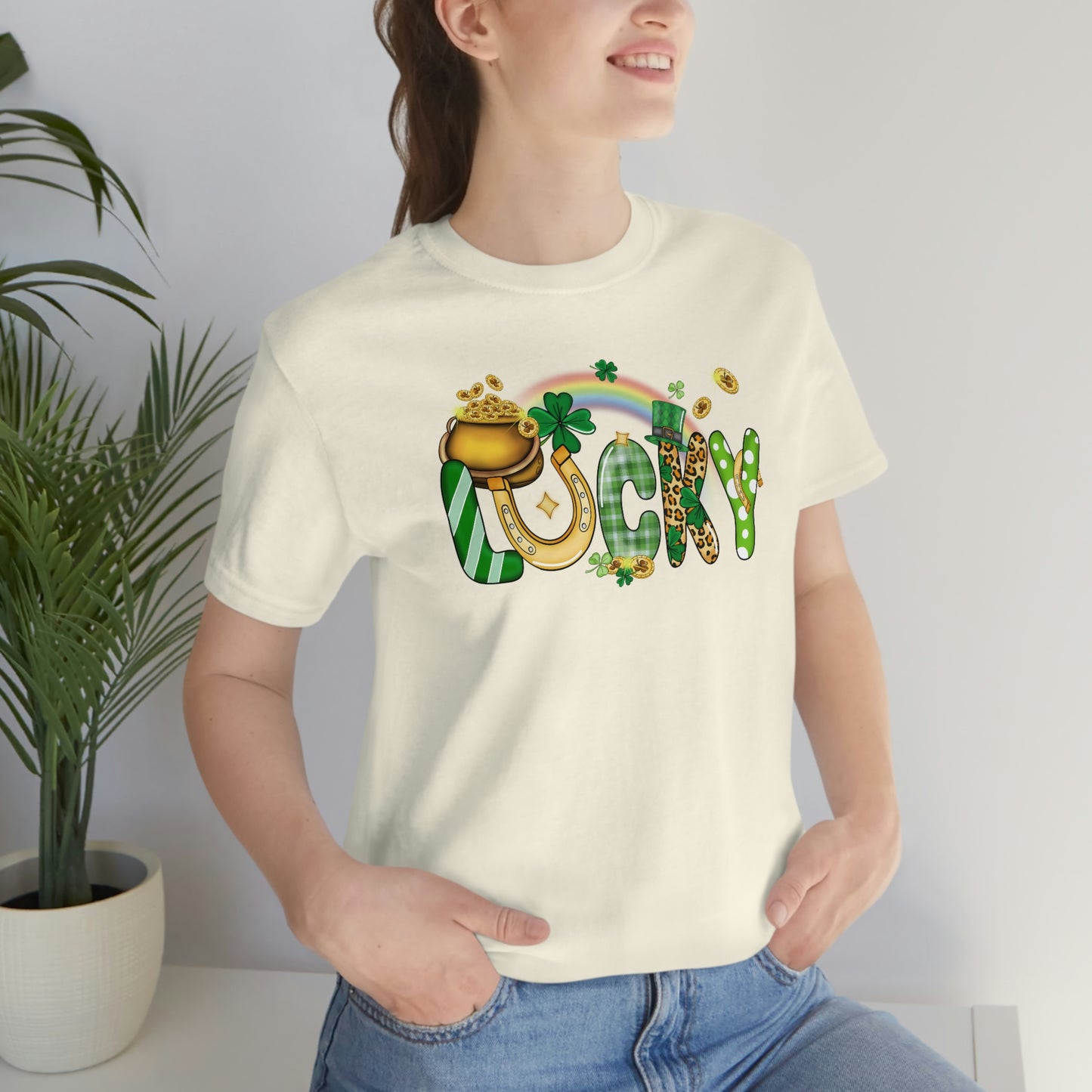 Lucky Rainbow Pot of Gold St. Patrick's Day Unisex Jersey Short Sleeve Tee