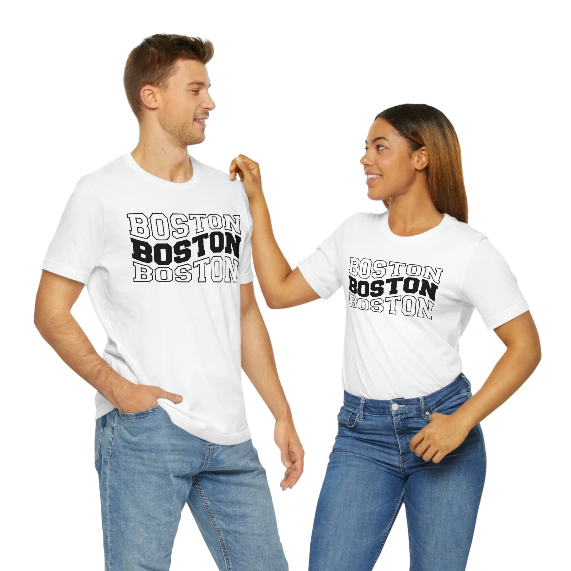 Boston Varsity Letters Triple Wavy Short Sleeve T-shirt