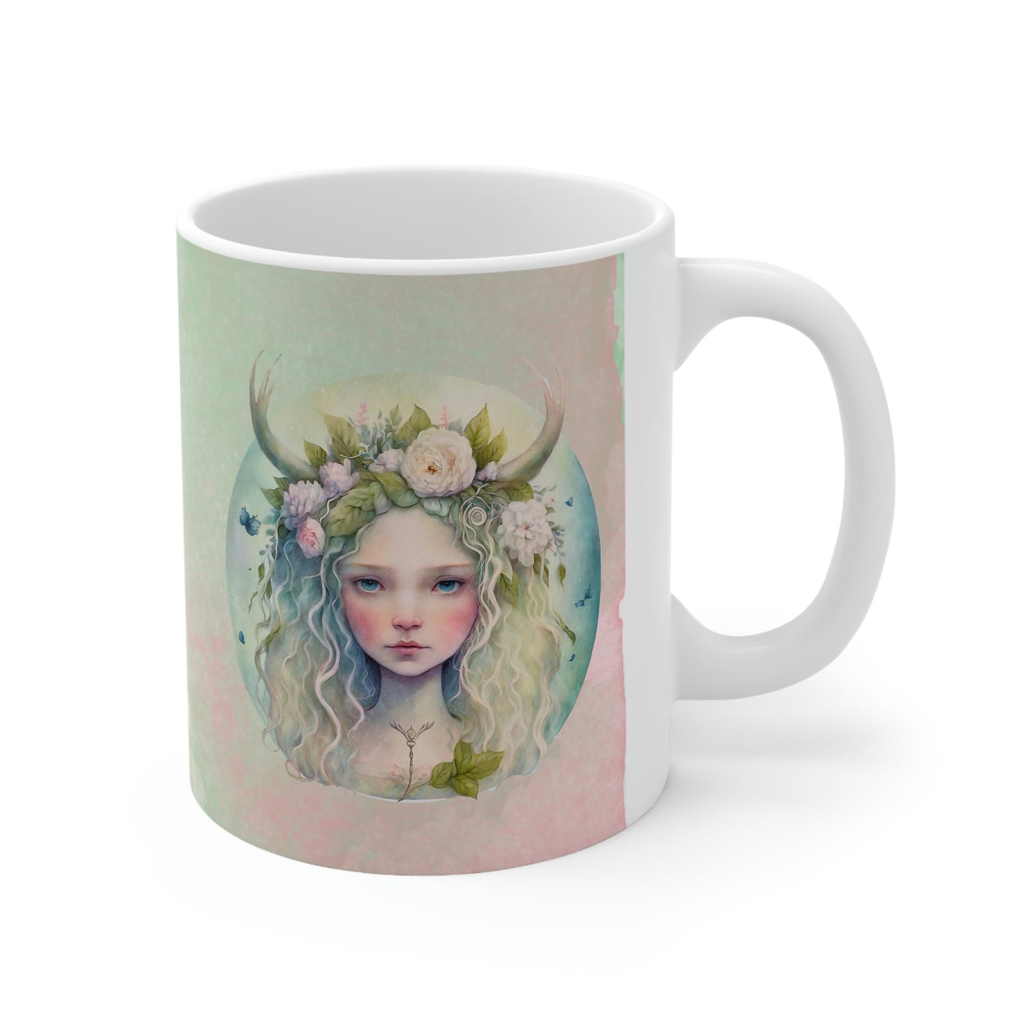 Girl in Spring Flowers Watercolor Ceramic Mug 11oz