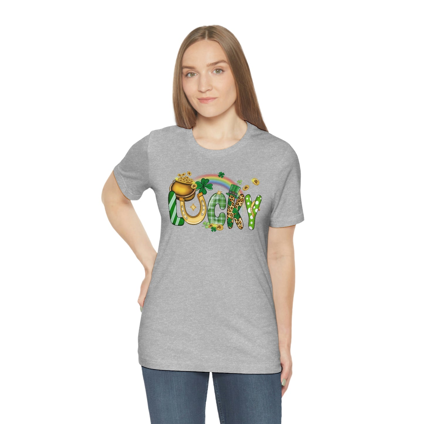 Lucky Rainbow Pot of Gold St. Patrick's Day Unisex Jersey Short Sleeve Tee