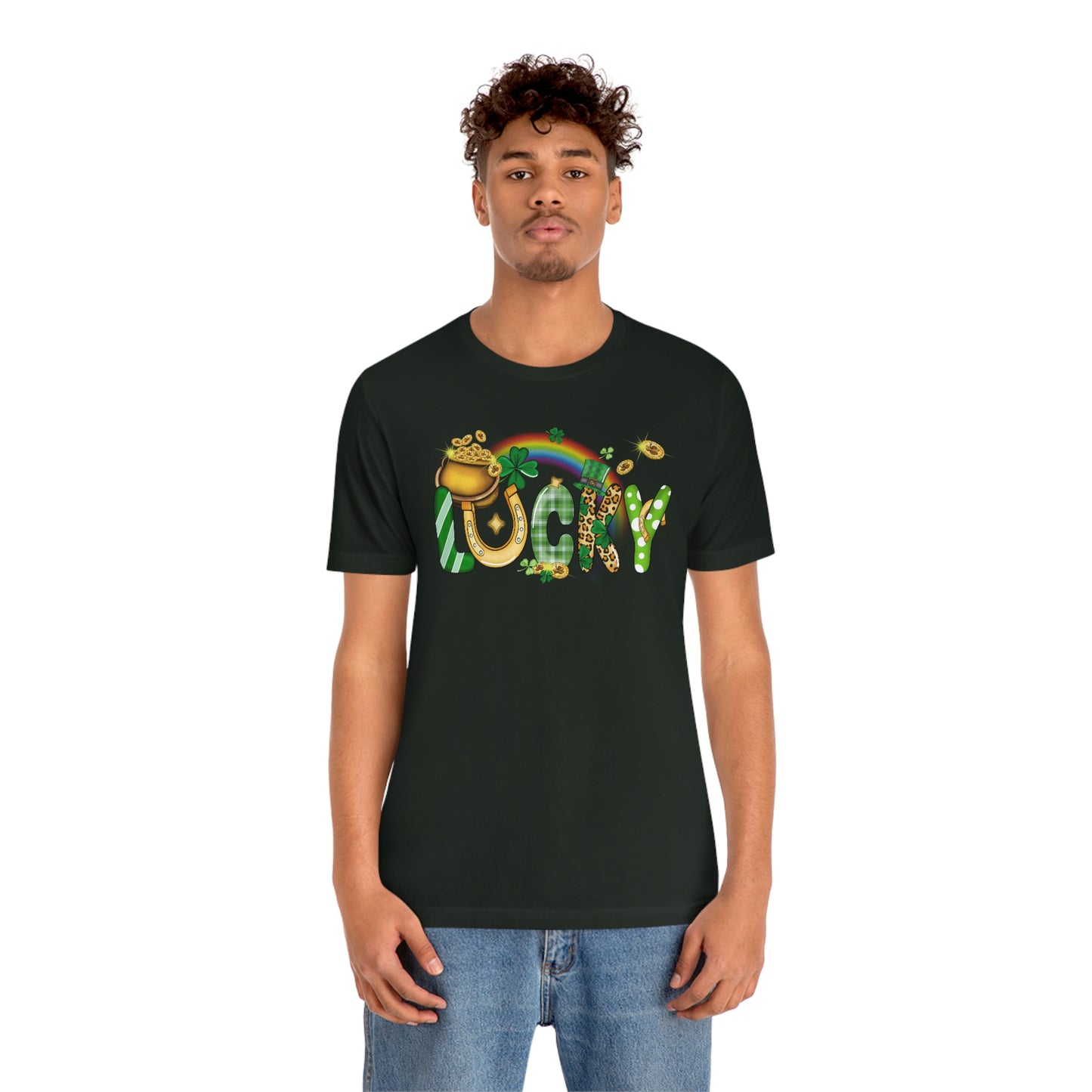 Lucky Rainbow Pot of Gold St. Patrick's Day Unisex Jersey Short Sleeve Tee