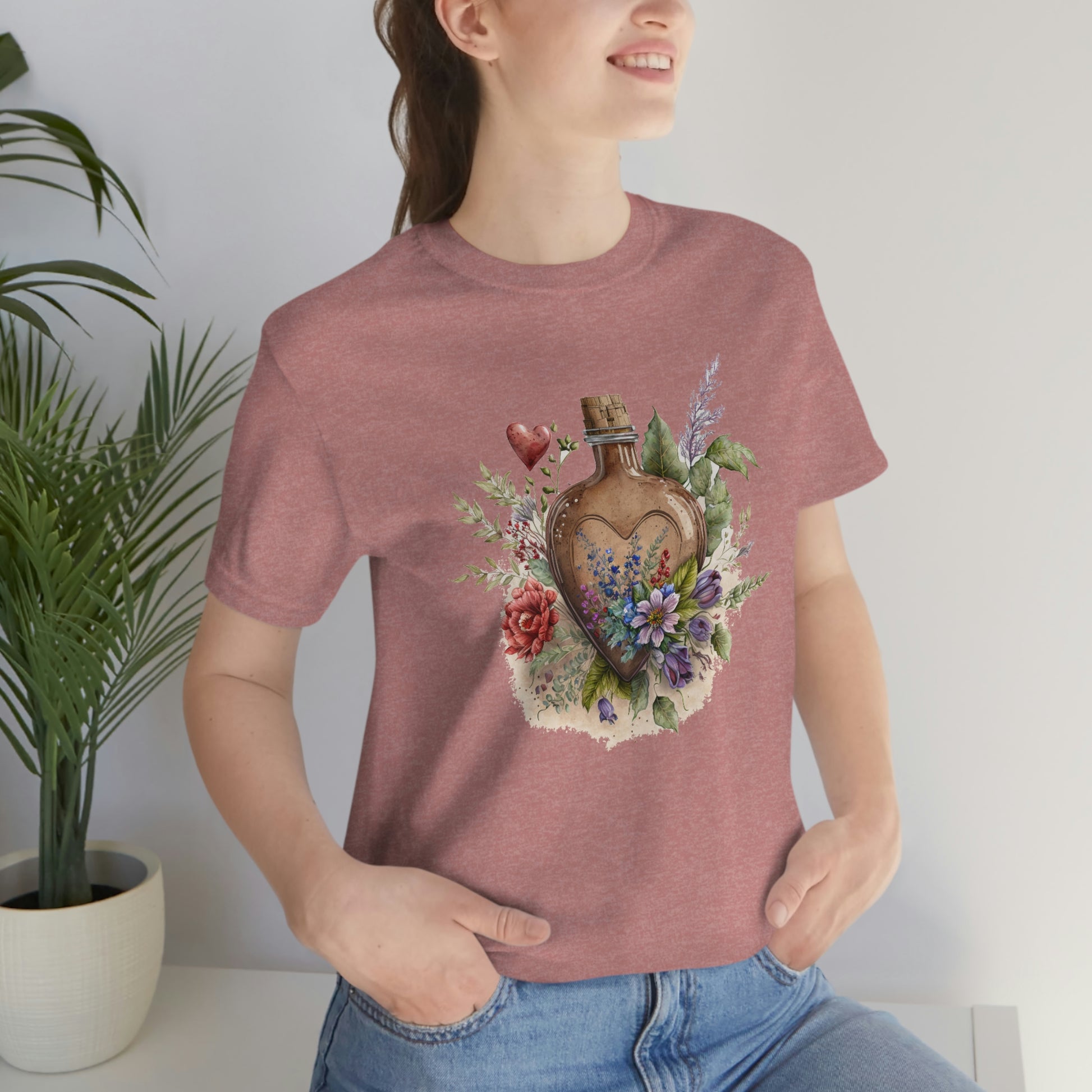 Vintage Bottle Floral Unisex Jersey Short Sleeve Tee