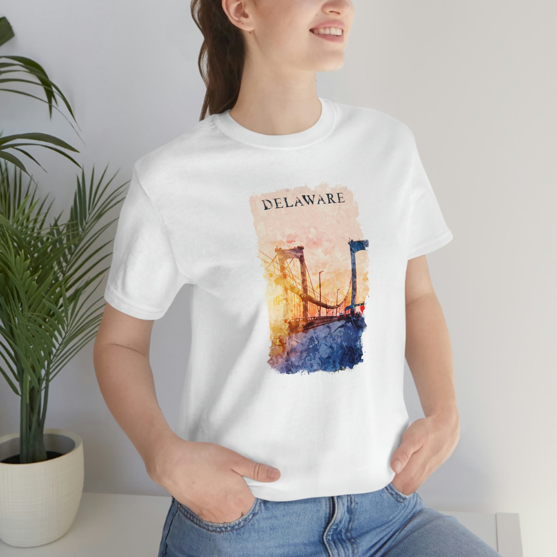 Delaware Memorial Bridge Watercolor Short Sleeve  T-shirt