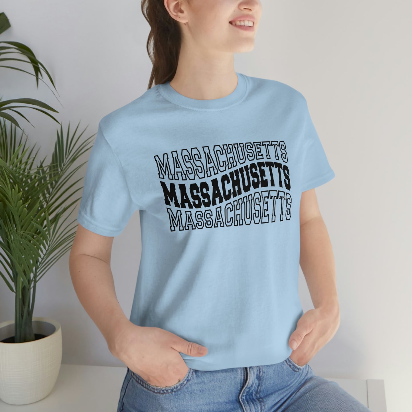 Massachusetts Varsity Letters Triple Wavy Short Sleeve T-shirt
