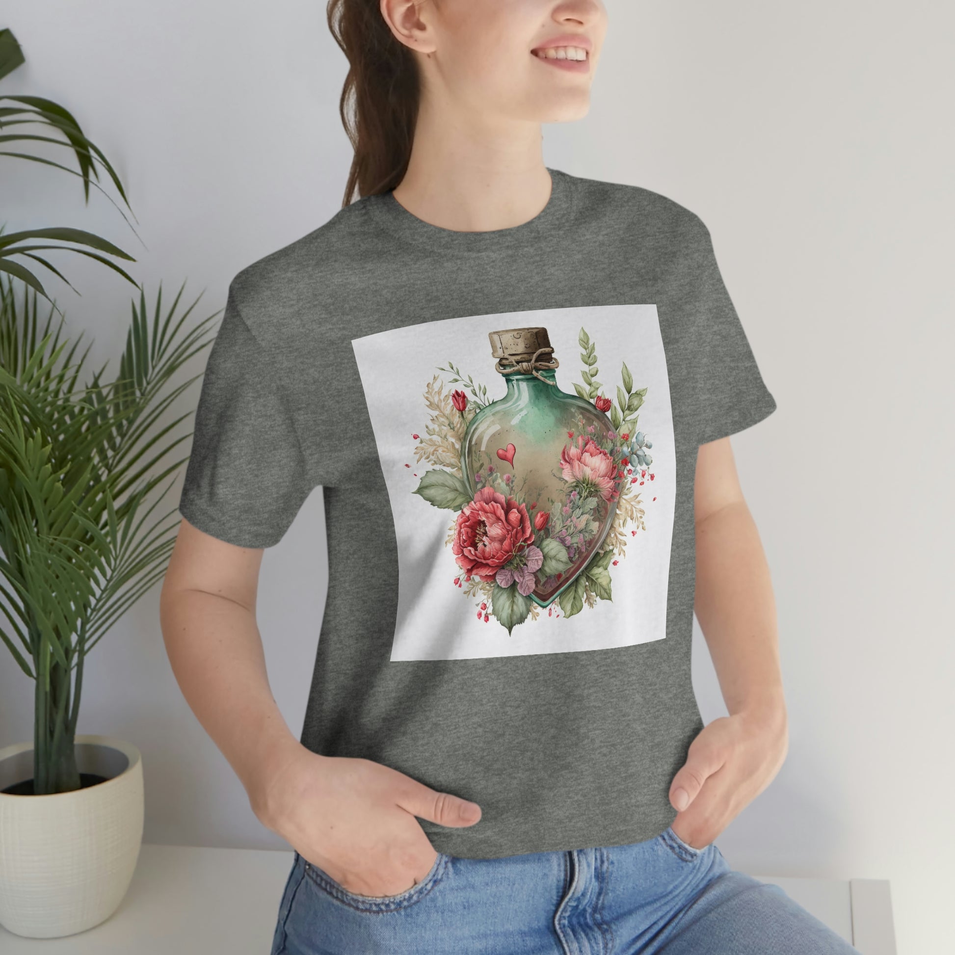 Vintage Bottle Floral Unisex Jersey Short Sleeve Tee