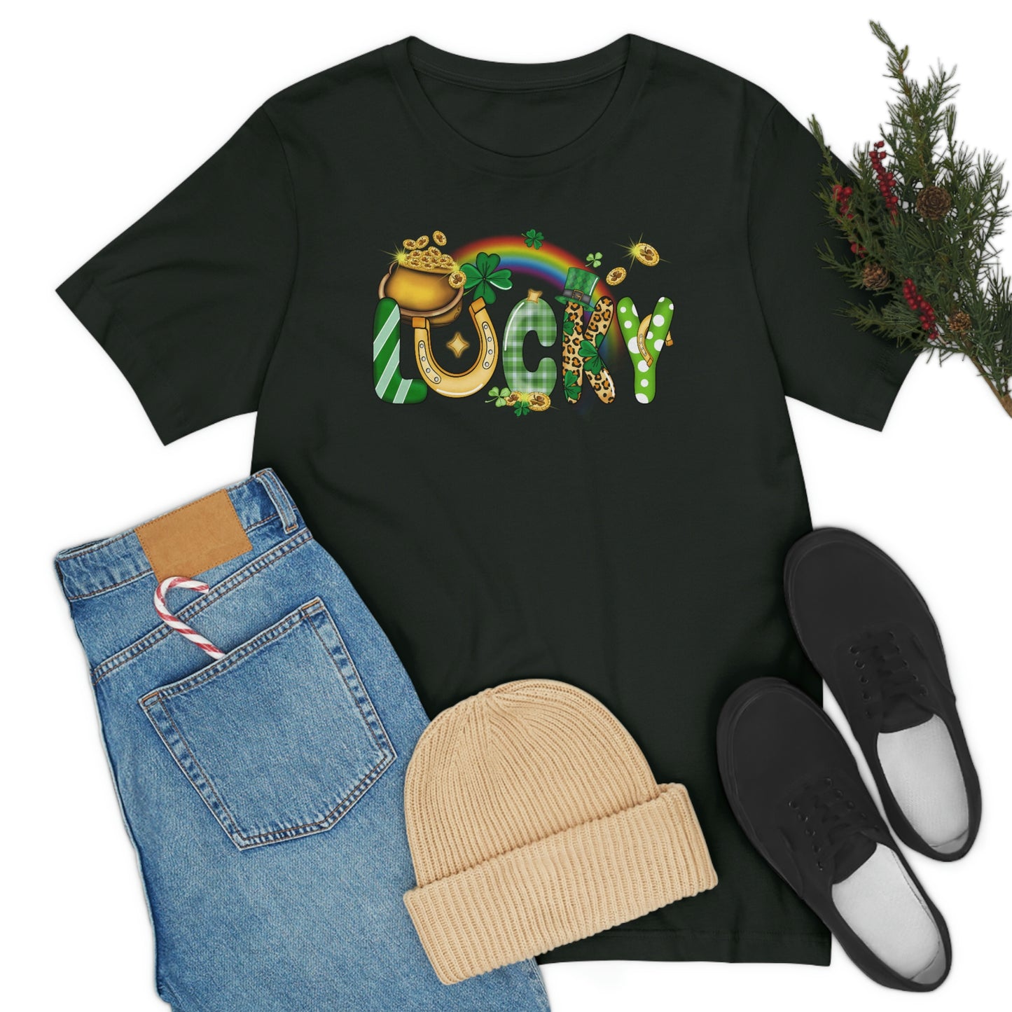 Lucky Rainbow Pot of Gold St. Patrick's Day Unisex Jersey Short Sleeve Tee